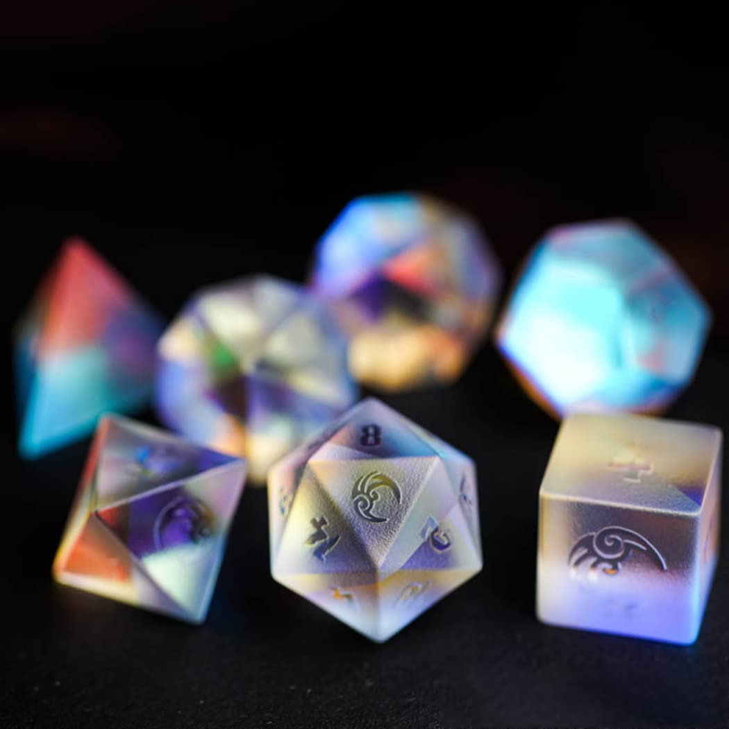 Premium Frosted Crystal Polyhedral DND Dice Set - 7-Piece RPG Dice for Dungeons & Dragons, Tabletop Games & TRPG | Perfect for Campaigns, Character Creation & Game Nights