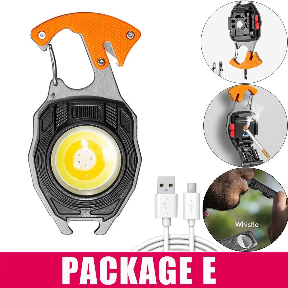 Bennort Rechargeable LED Keychain Flashlight with Lighter, Whistle, Screwdriver & Bottle Opener - 800 Lumens COB Portable Emergency Light for Outdoor Hiking, Camping, Survival Kits & Everyday Carry (EDC)