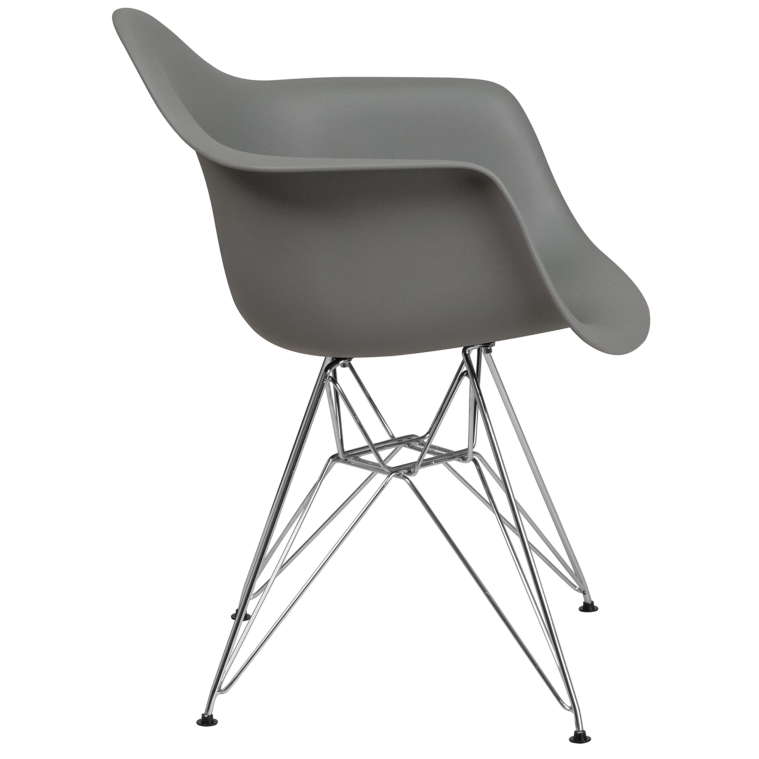2 Pack Moss Gray Plastic Arm Chairs with Chrome Base - Modern Accent & Side Chairs for Dining Room, Kitchen, Office or Patio