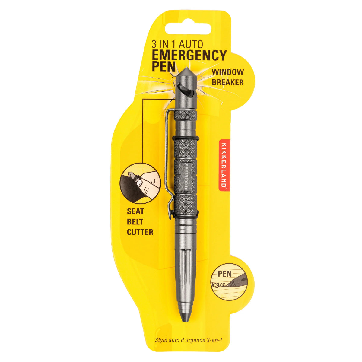 Kikkerland 3-in-1 Auto Emergency Pen - Glass Breaker, Seatbelt Cutter & Writing Tool for Car Safety & Survival Kits - Perfect for Emergency Roadside Kits, Camping Gear & Vehicle Safety Preparedness