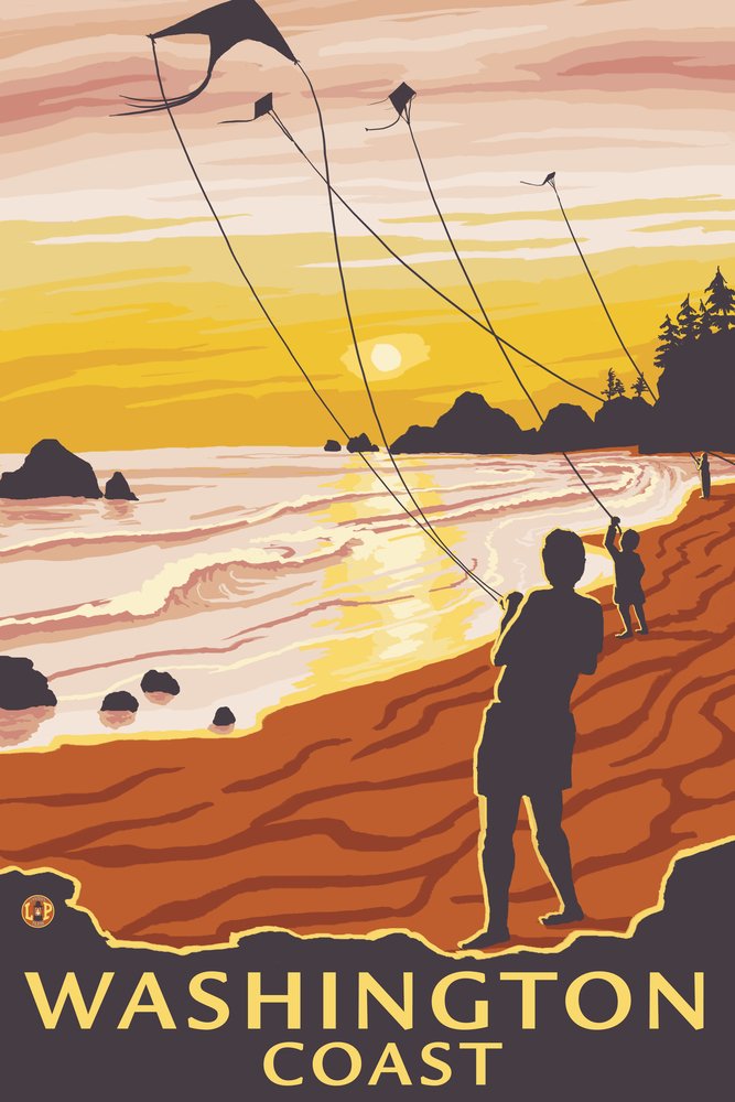 12x18 Gallery Quality Metal Wall Art - Beach and Kites Washington Coast Aluminum Decor for Living Room, Bedroom & Office