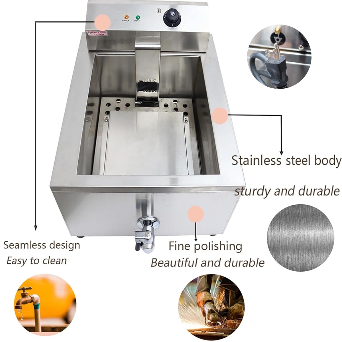 INTSUPERMAI 110V 2000W 22L Commercial Electric Deep Fryer - Stainless Steel Industrial Funnel Cake & Donut Maker with Temperature Control & 2 Removable Baskets - Perfect for Restaurants, Food Trucks, and Carnival Snack Businesses