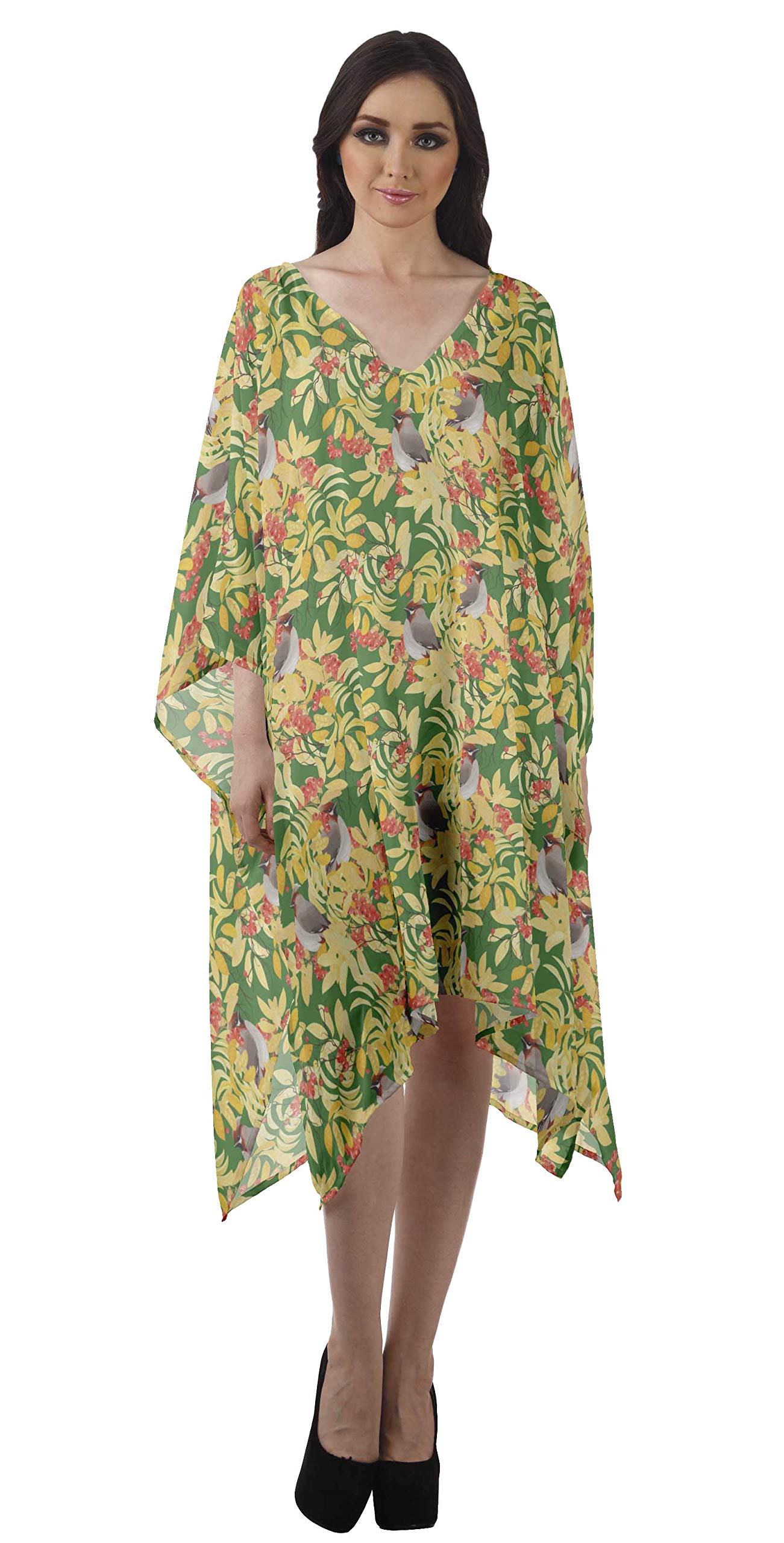 Moomaya Women's Georgette Short Kaftan Beach Cover Up Dress - Lightweight Bikini Coverup for Summer Vacation, Pool Party & Beachwear