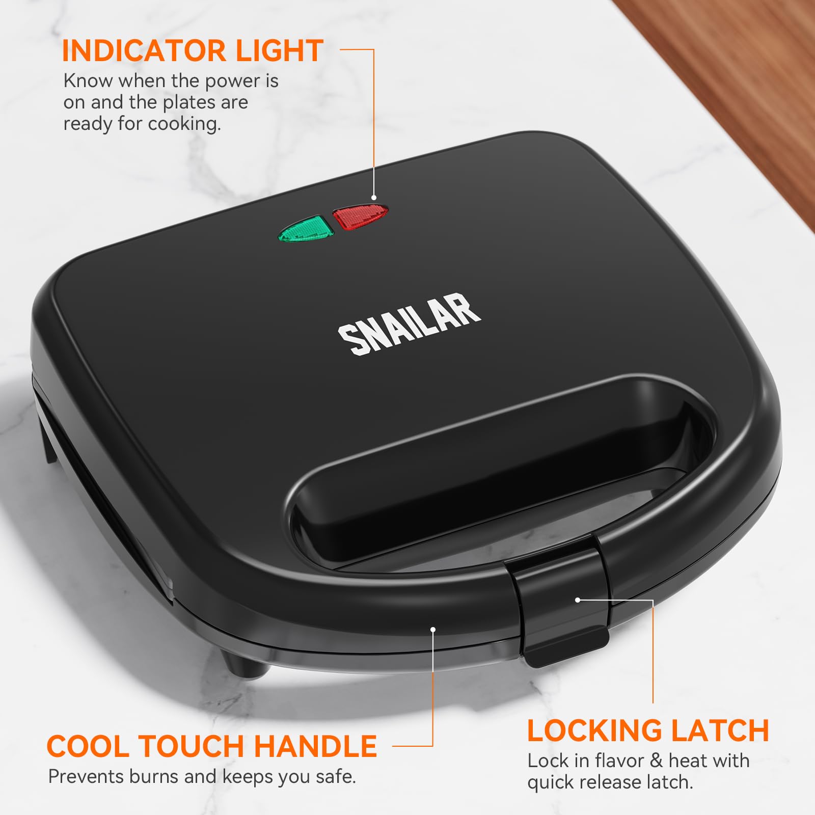 ABS07 Triangle Sandwich Maker - 2 Slice Non-Stick Grilled Cheese Press with Indicator Lights, Cool Touch Handle & Easy Clean Design (750W) - Perfect for Breakfast, Snacks & Quick Meals at Home/Office