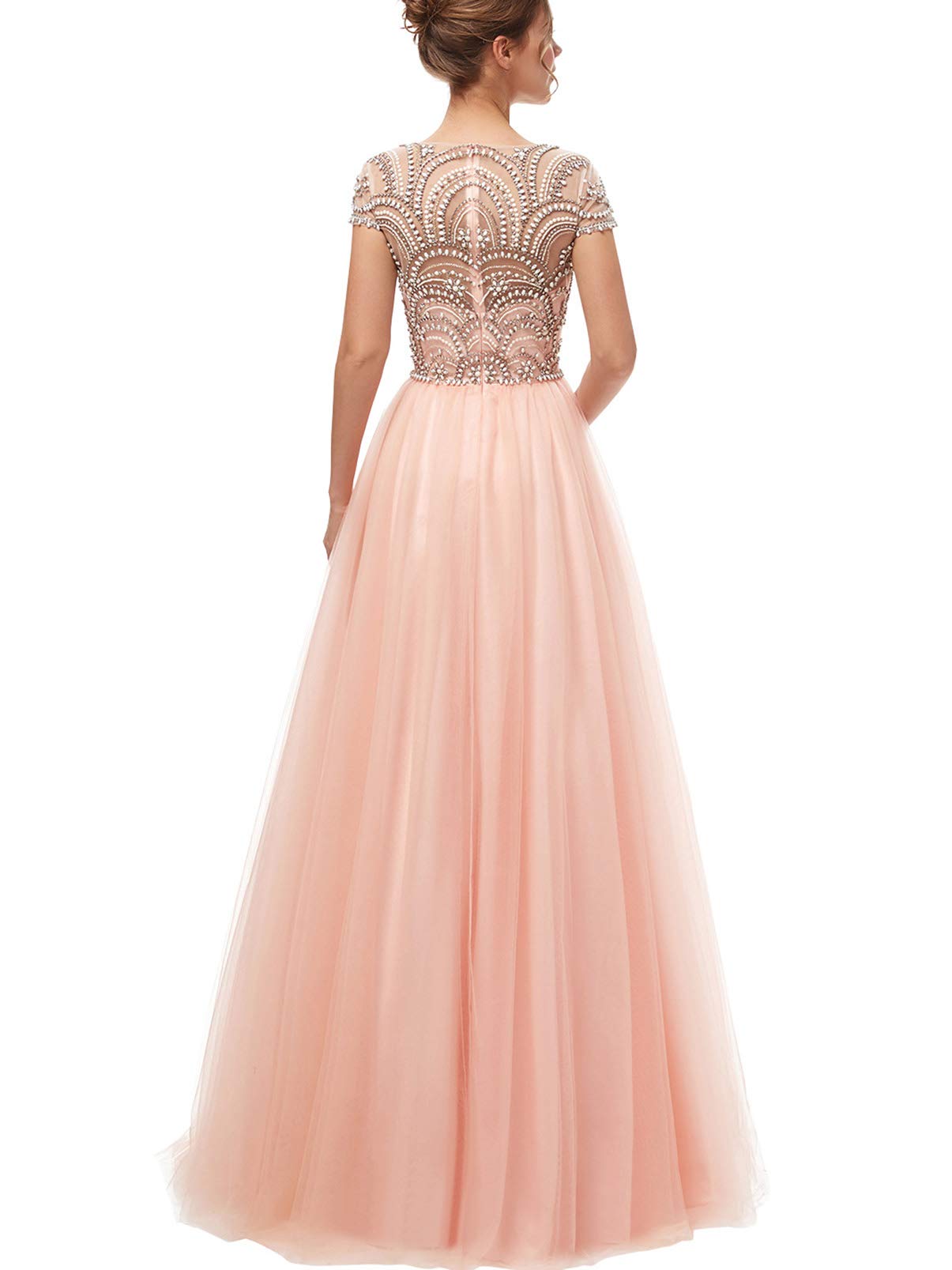 Elegant 2022 Prom Dresses for Women - Cap Sleeve Round Neck Beaded Tulle Evening Gown | Perfect for Formal Parties, Homecoming & Special Occasions