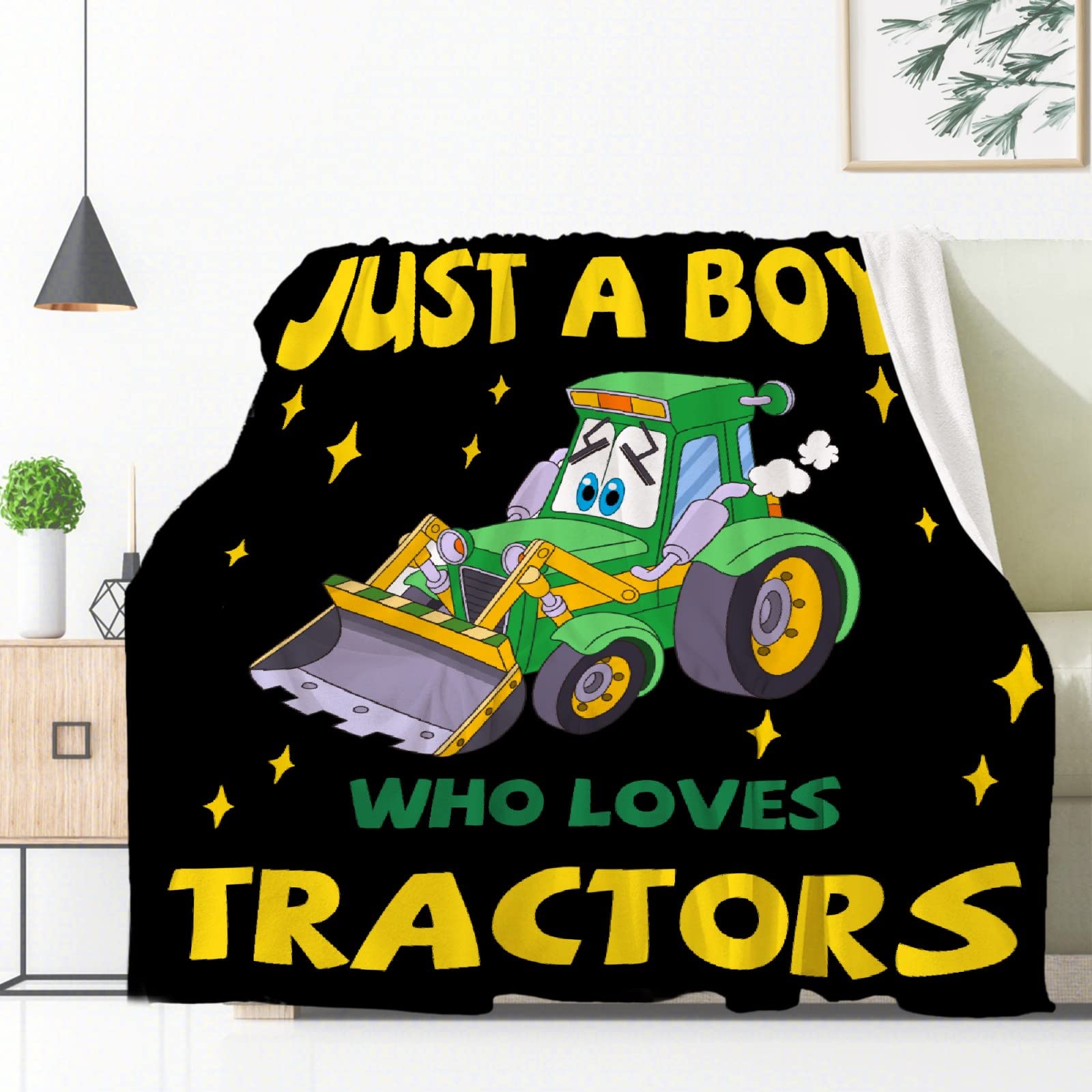 Ultra Soft Flannel Tractor Blanket for Boys - Warm Lightweight Throw for Bed, Couch & Travel - 120