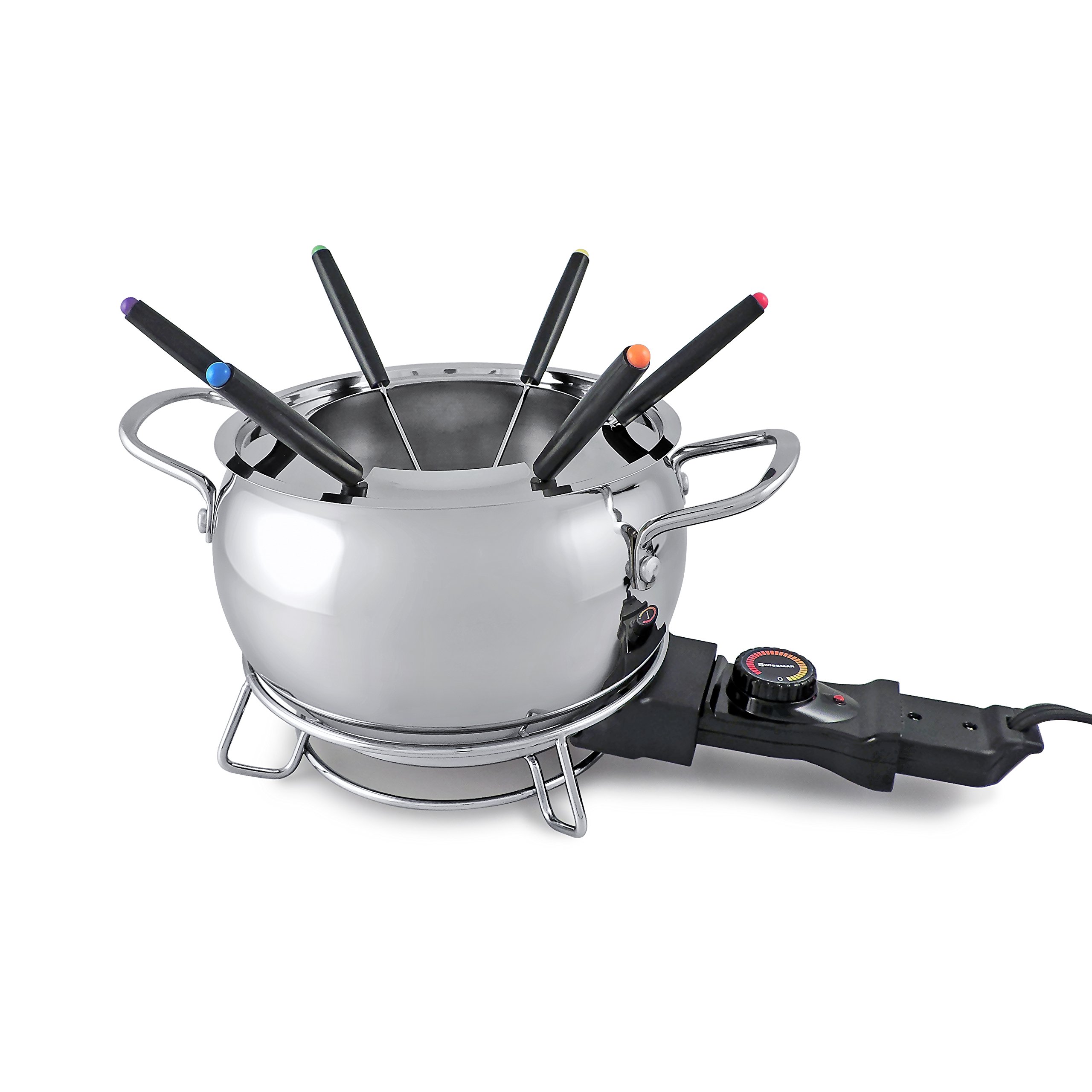 Swissmar Mont Brule 9-Piece Electric Fondue Set - 2.1Qt Cheese & Chocolate Melting Pot with 8 Forks - Best Fondue Maker for Parties, Date Nights & Family Gatherings - Perfect Gift for Weddings, Housewarming & Entertaining - Ideal for Chocolate Fountain, Cheese Dip & Meat Fondue