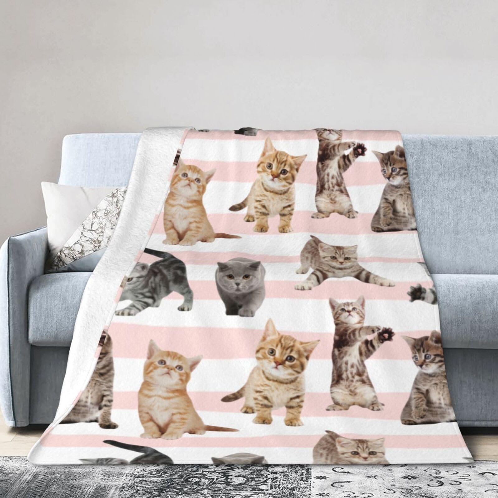 Ultra-Soft 350 GSM Fleece Throw Blanket for Adults & Kids - Cozy Microfiber Fuzzy Blanket for Couch, Sofa & Bed - Cute Cat Design 50