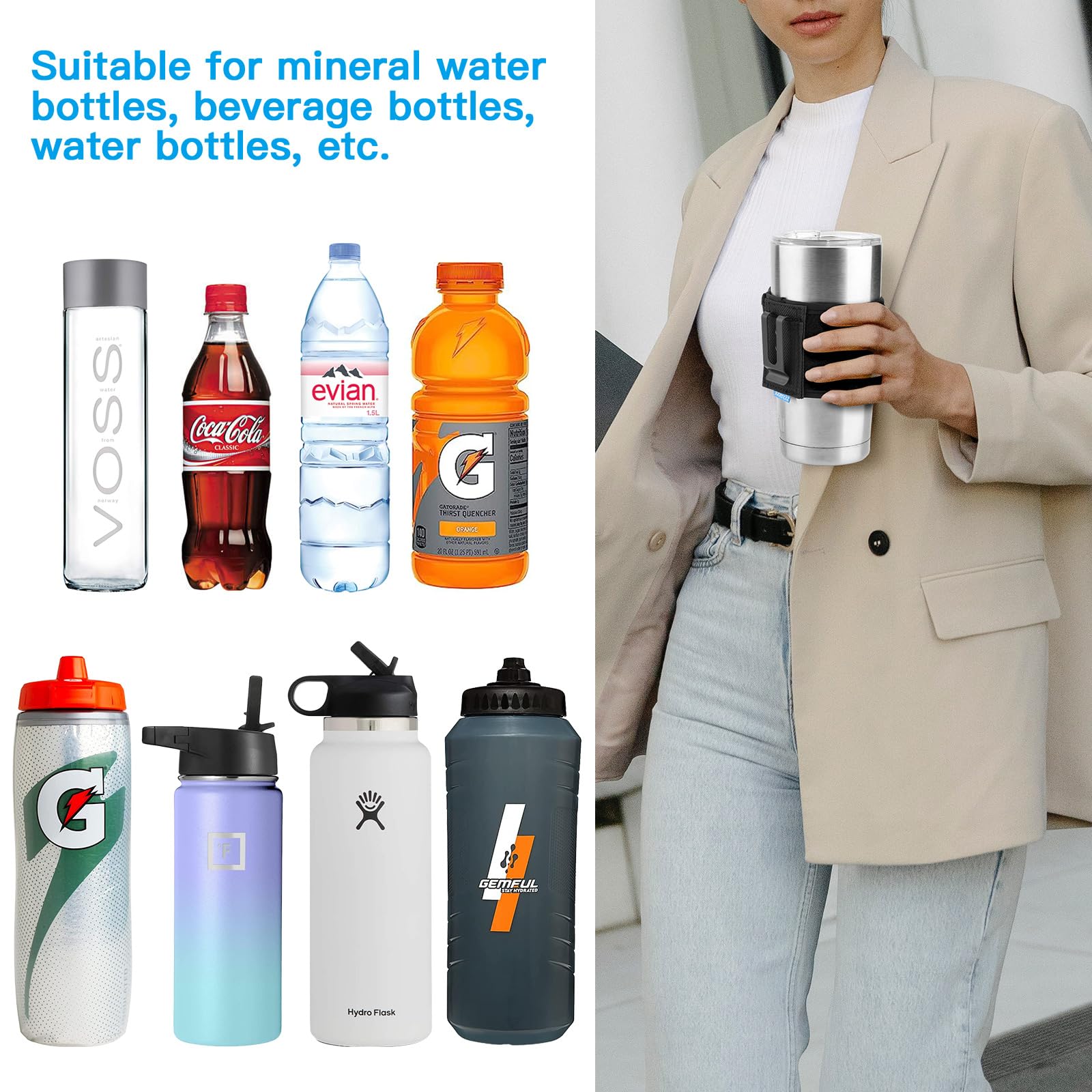 Xxerciz Adjustable Water Bottle Carrier Holder with Shoulder Strap - Universal Bottle Sling for Walking, Hiking, Camping - Perfect for Outdoor Activities, Gym & Travel