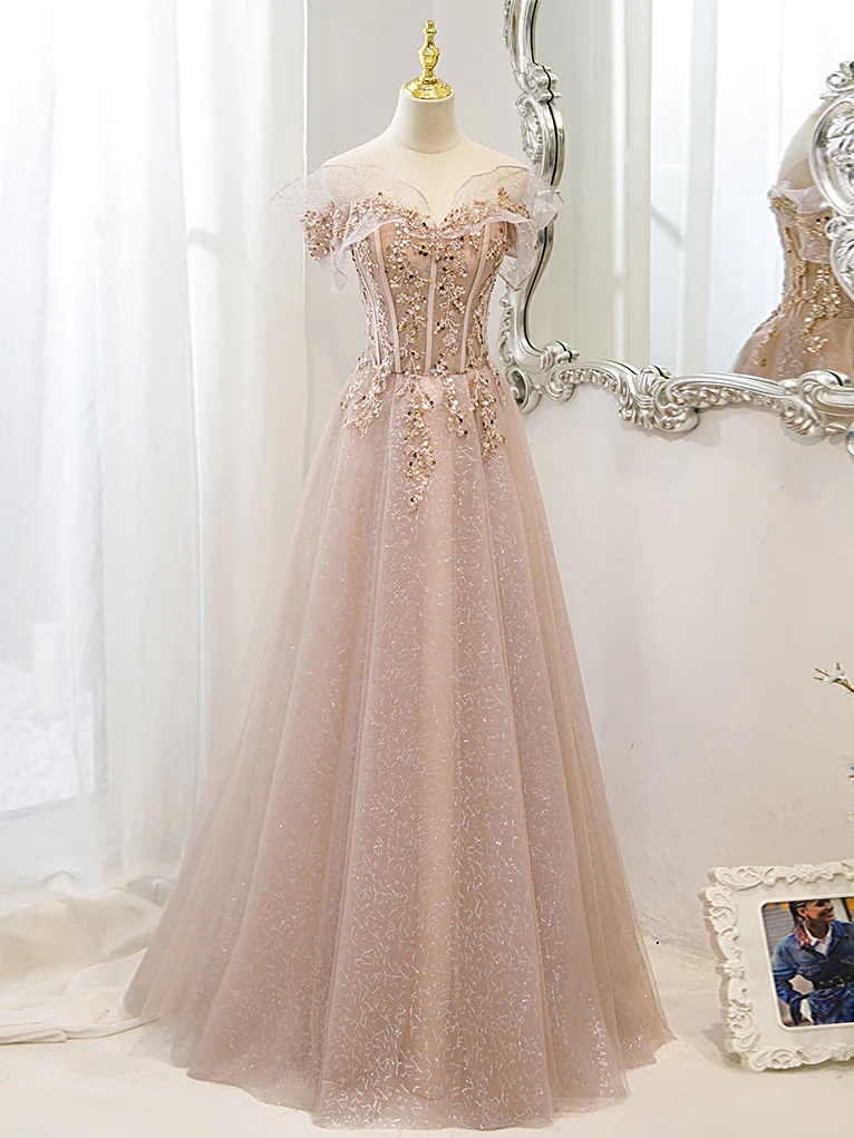 Off The Shoulder A-Line Tulle Long Prom Dress for Women - Elegant Formal Evening Gown for Homecoming, Wedding, and Special Occasions