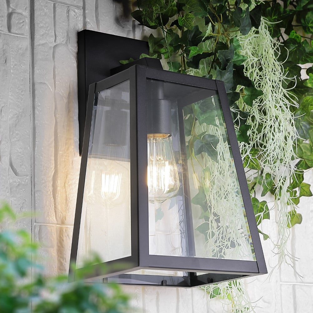 Modern Industrial Angled LED Outdoor Lantern - 9 Iron/Glass Design for Pasadena Style - Perfect for Porch, Patio, Garden & Entryway Lighting