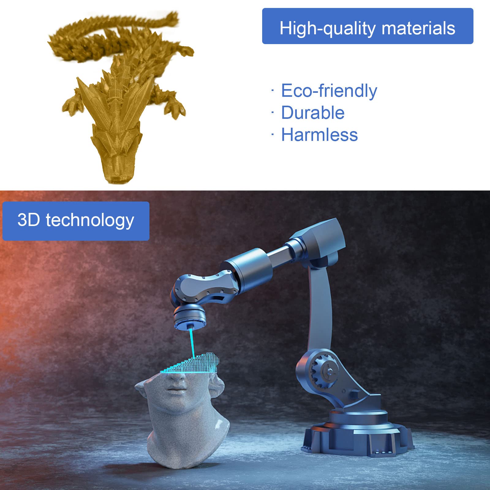 3D Printed Crystal Dragon Toy - Rotatable & Poseable Articulated Dragon Figure for Kids & Adults - 13.8 Inch Yellow Anxiety Relief Dragon - Perfect for Stress Relief, Home Decor, and Fantasy Collectibles