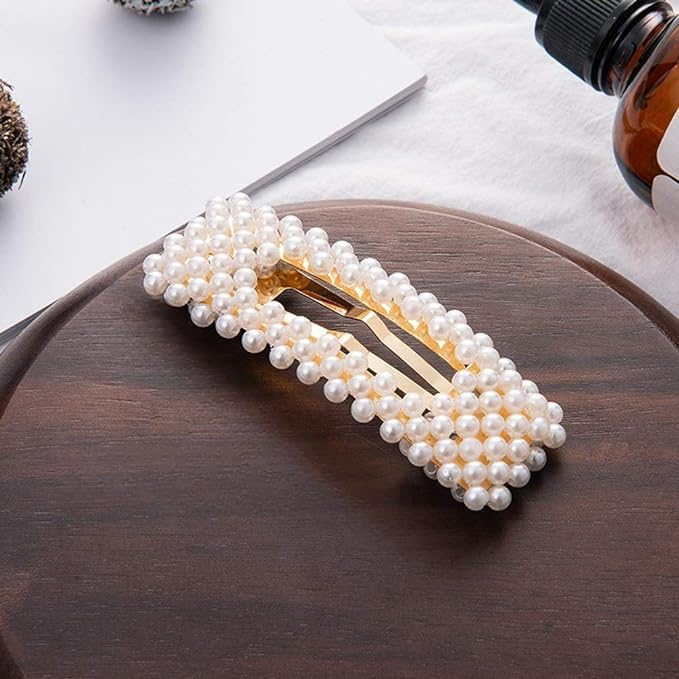 TREXEE Pearl Hair Clips - Large Hair Barrettes for Women & Girls - Minimalist Hair Accessories Set (4 Pack) - Moon, Triangle, Circle & Butterfly Hair Pins for Thick Hair Styling - Perfect for Weddings, Parties & Everyday Wear