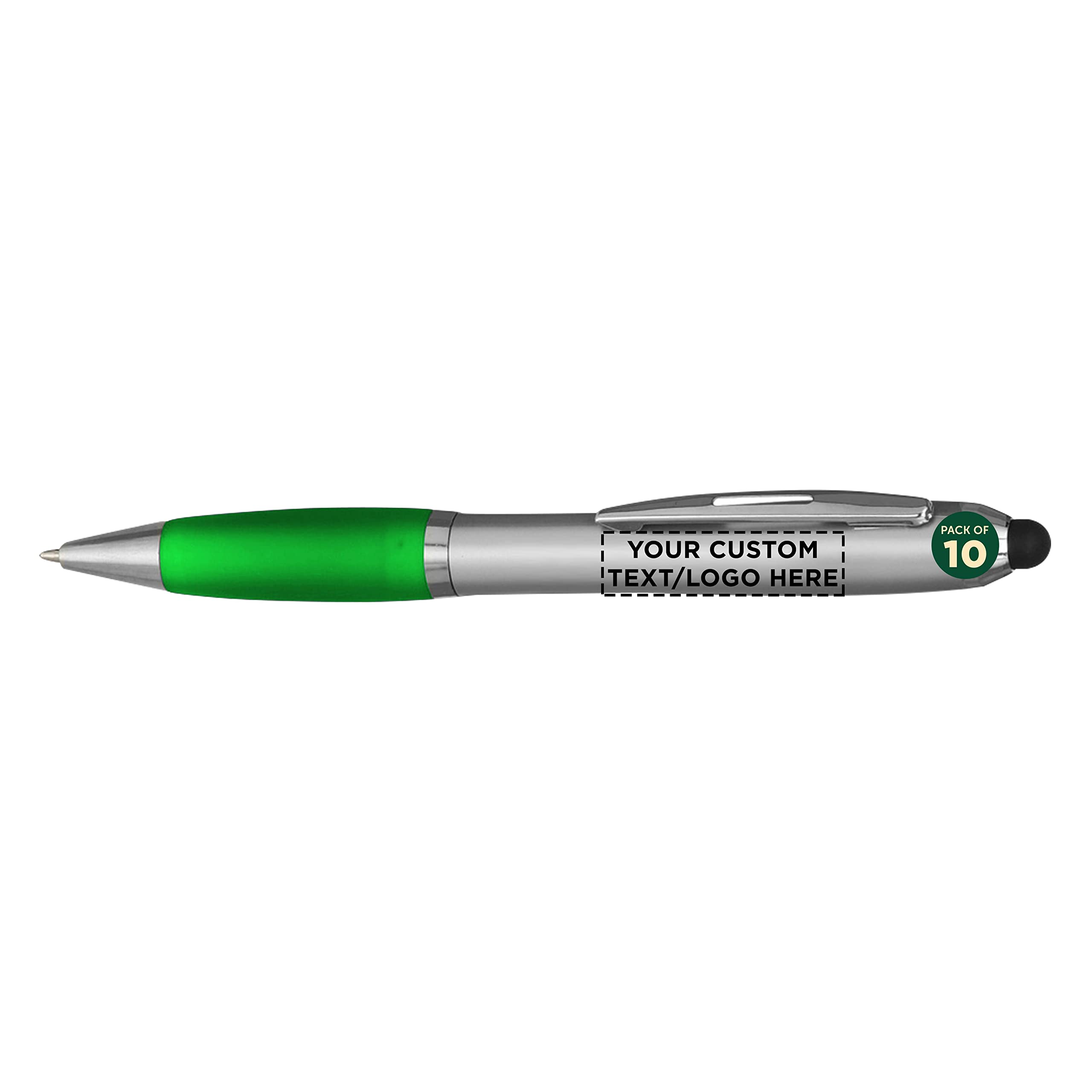 Custom Stylus Ballpoint Pens Set of 10 - Personalized Bulk Pack with Black Ink for Office, School & Business | Great for Tradeshows, Events & Note-Taking | Eco-Friendly Green Pens
