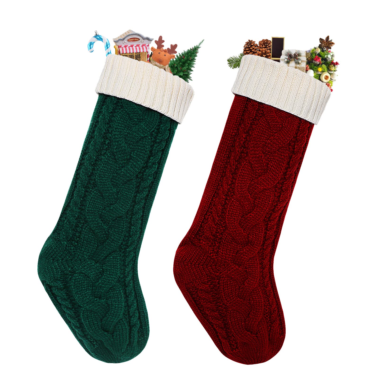 TechCity 18 Inch Large Cable Knit Christmas Stockings - Unique Holiday Decor for Family, Fireplace & Gift Exchange - Perfect for Xmas Tree, Mantel & Festive Home Decor