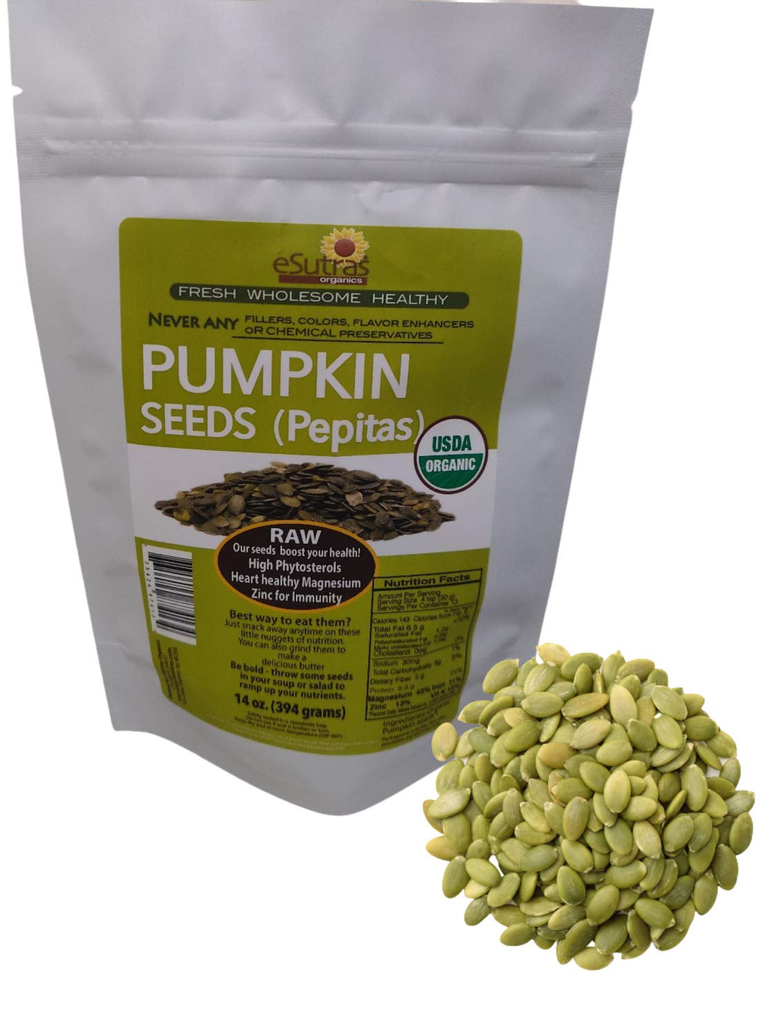 Organic Raw Shelled Pumpkin Seeds (Pepitas) - Gluten-Free, High Protein Snack - 14oz - Perfect for Salads, Baking & Healthy On-the-Go Snacking