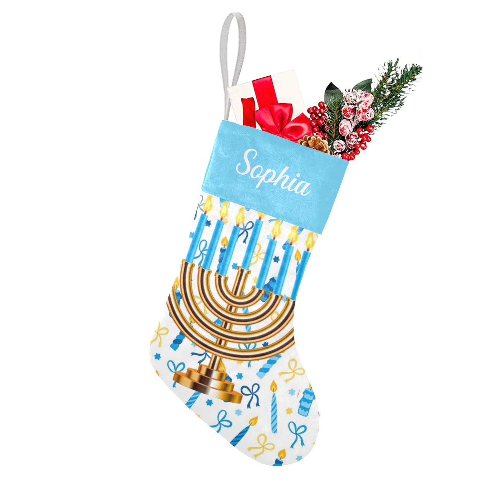Personalized Hanukkah Christmas Stocking - Custom Name Holiday Stockings for Family, Wedding & Party Decor (17.52
