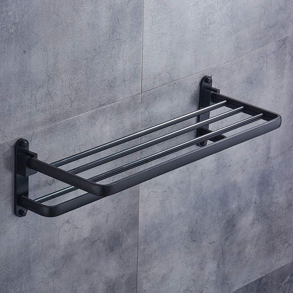 Sturdy Aluminum Alloy Double Layer Foldable Towel Rack - Black Bathroom & Kitchen Shelf for Hand Towels, Robes & Storage | Space-Saving Wall Mount Design for Small Spaces