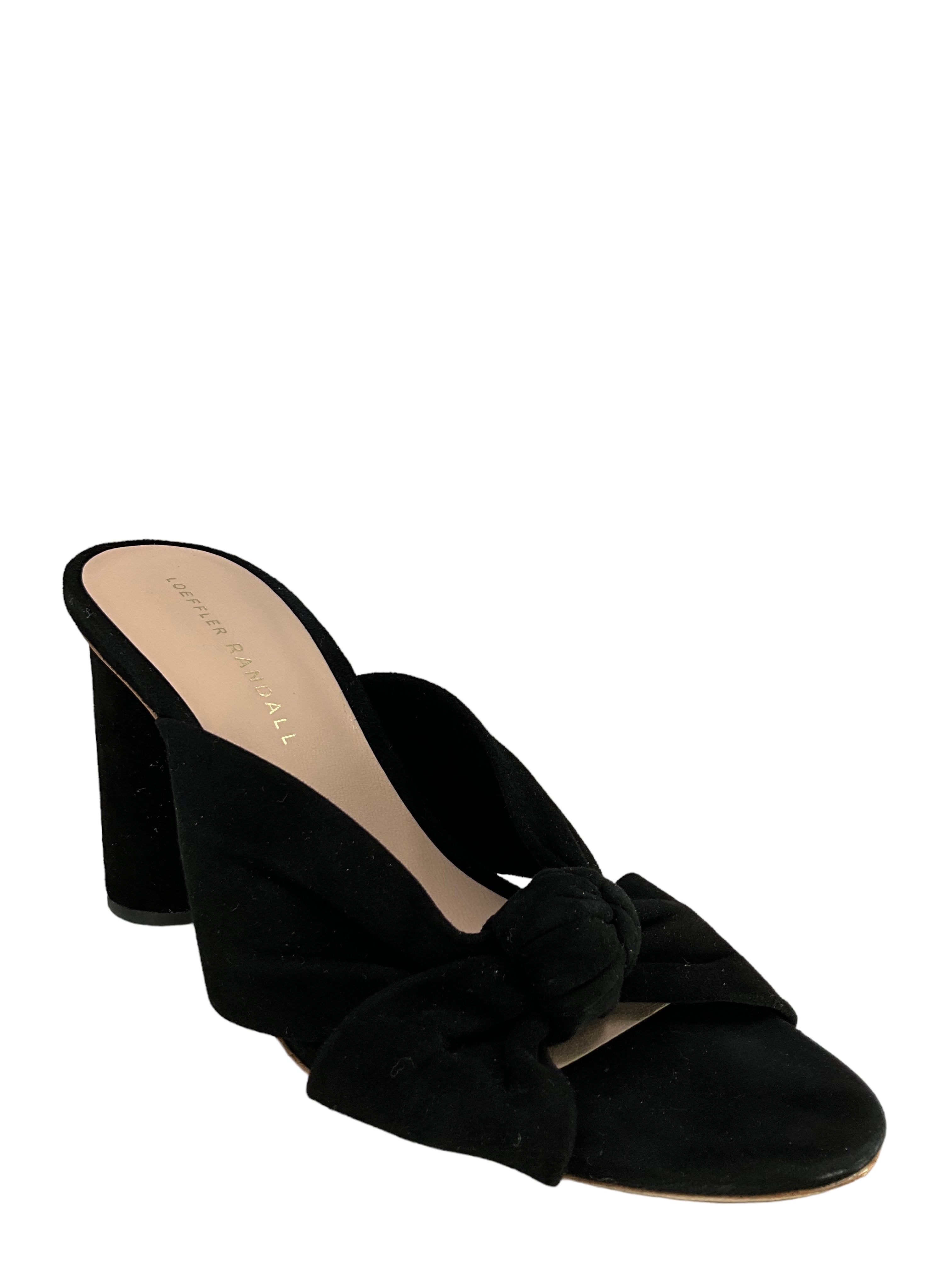 Loeffler Randall Black Suede Bow Sandals Women's Size 7.5 | Elegant Summer Wedding & Party Shoes for Women