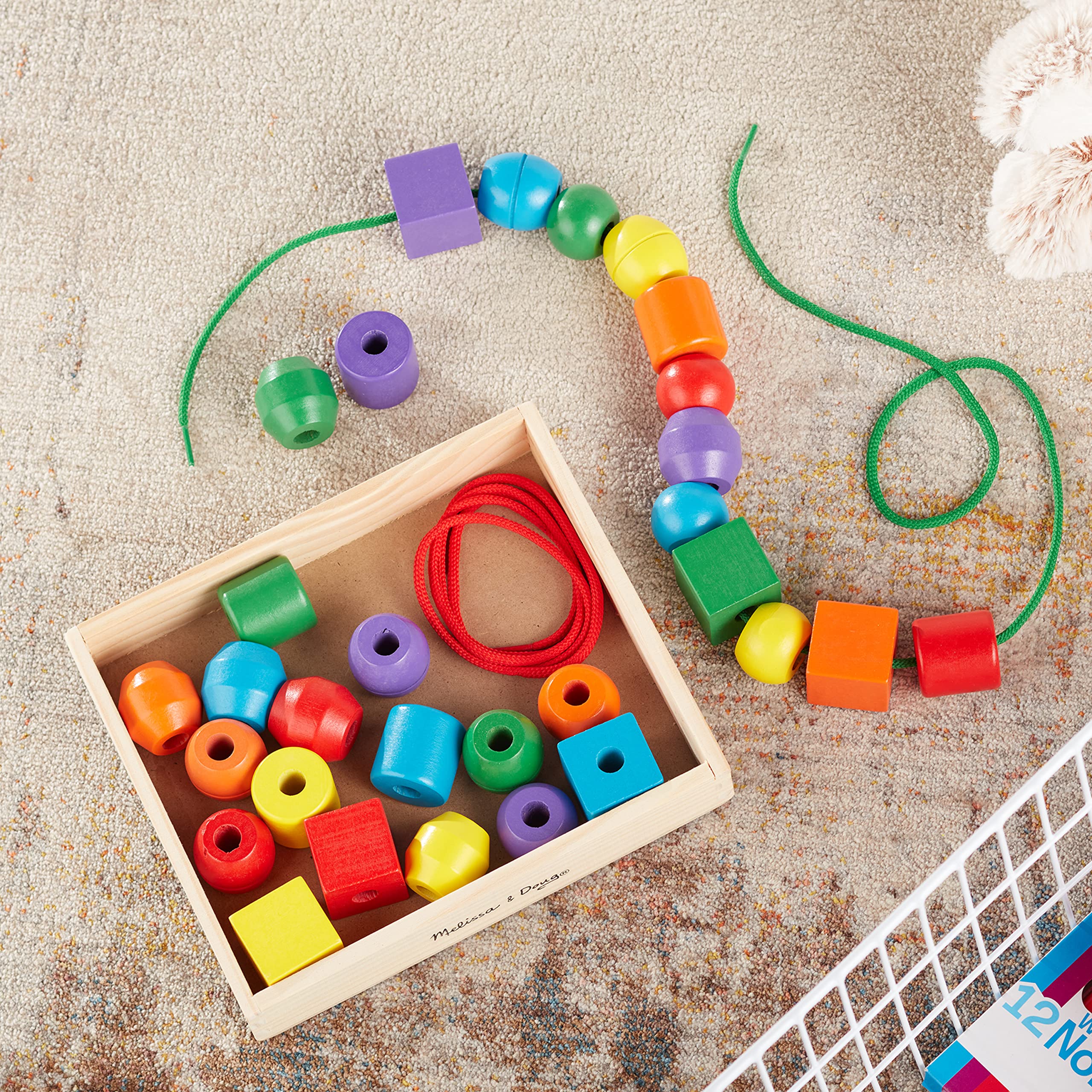 Melissa & Doug Primary Lacing Beads - 30 Wooden Beads & 2 Laces | Fine Motor Skills Educational Toy for Toddlers & Kids Ages 3+ | Preschool Learning, Hand-Eye Coordination & Montessori Classroom Activities