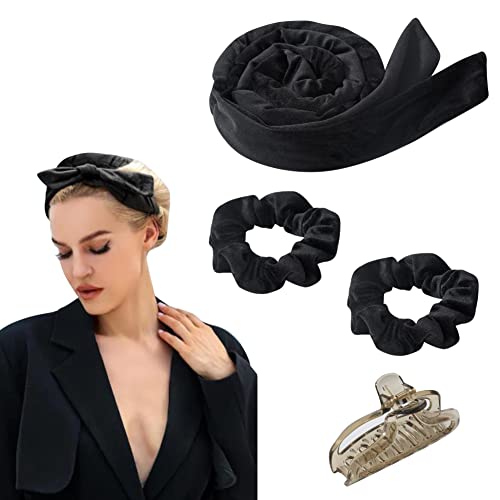 Heatless Curling Rod Headband Set - No Heat Silk Ribbon Hair Rollers for Soft Waves, Includes 1 Hair Claw Clip & 2 Hair Ties | Overnight Sleeping Hair Styling Tool for Natural DIY Curls | Perfect for Home, Travel & Special Occasions
