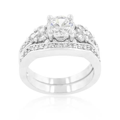 Exquisite Triple Stone Engagement Ring Set - 14K White Gold Diamond Wedding Band for Women - Perfect for Proposals, Anniversaries & Bridal Jewelry