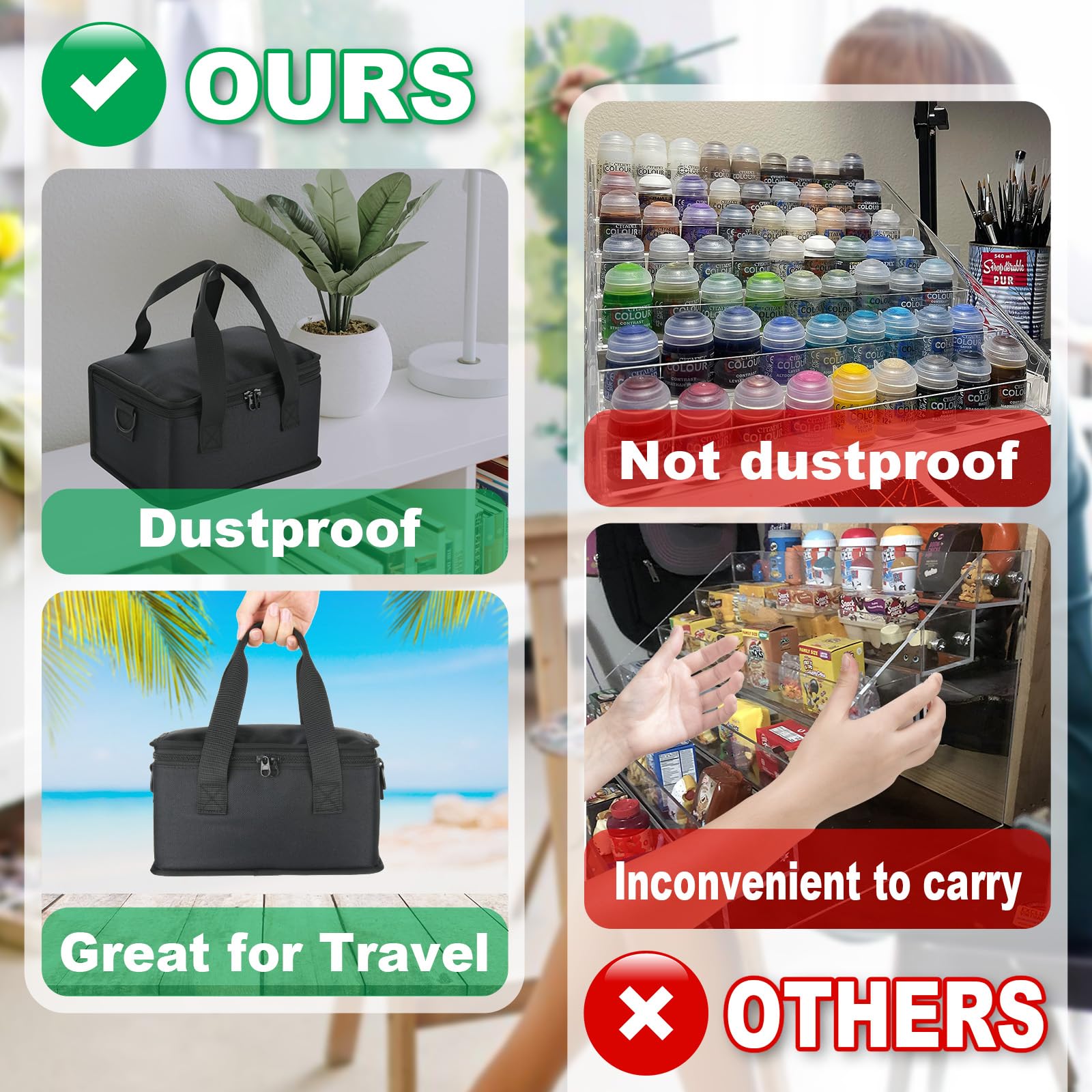 Acrylic Paint Organizer Bag with Handle & Shoulder Strap - Portable Craft Paint Storage Case for Apple Barrel & Other Brands - Perfect for Artists, DIY Projects & Travel Painting Supplies