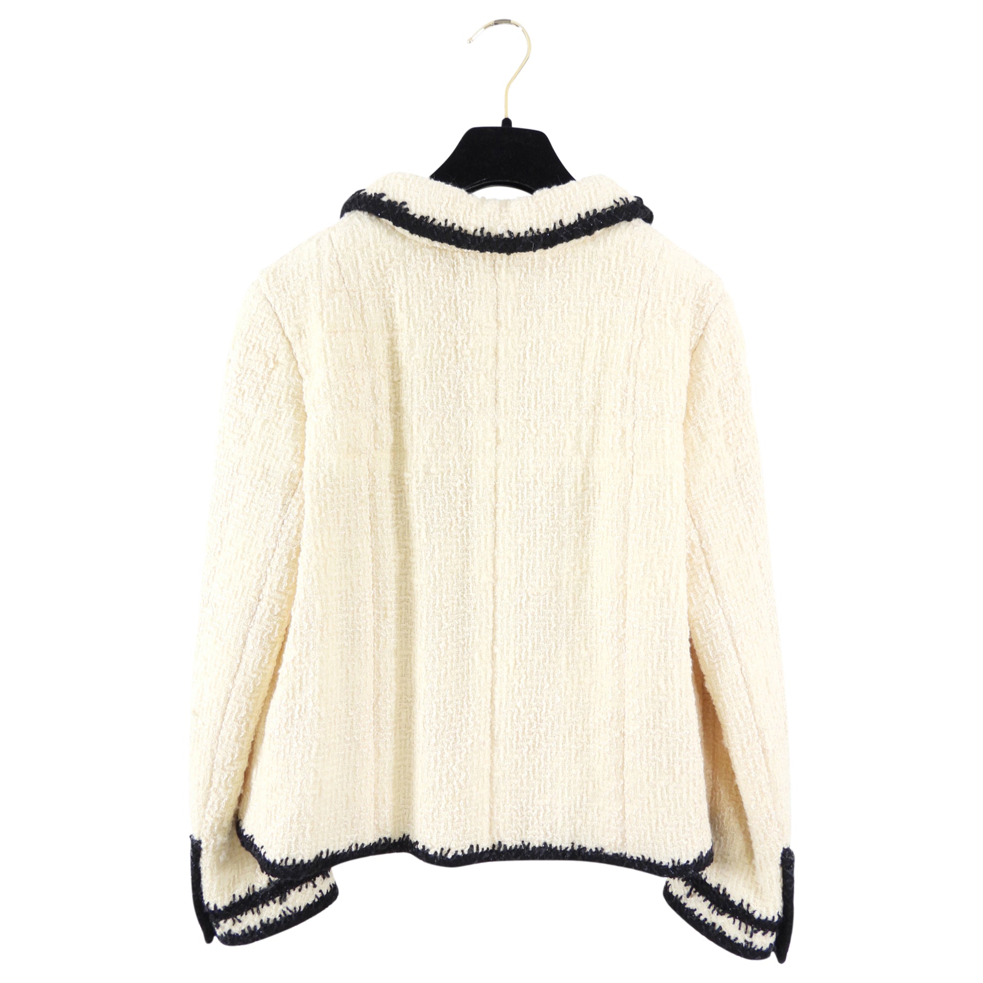 Chanel 06A Ivory Quilted Tweed Jacket with Black Trim - Size FR42 / M / 6-8 | Luxury Women's Outerwear for Parties, Weddings & Formal Events