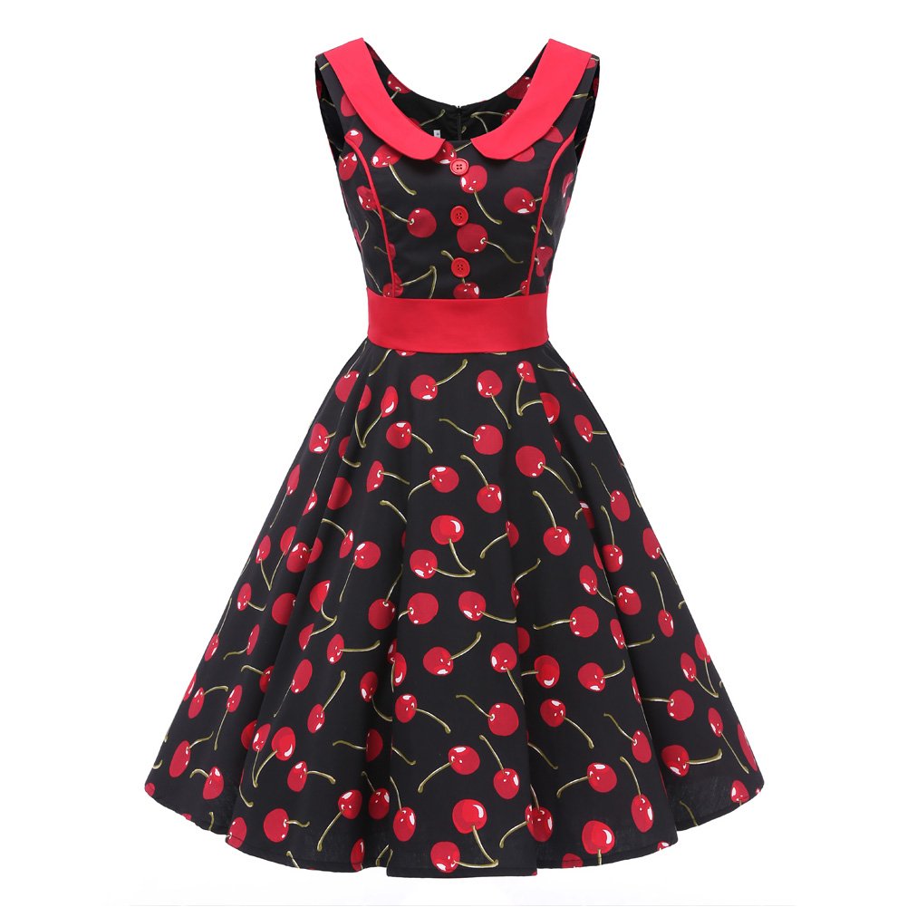 Vintage 1950s Retro Cocktail Dress for Women - Floral & Polka Dot Swing Tea Dress - Summer Party, Rockabilly, Swing Dance, Wedding Guest Dress - Perfect for Cocktail Parties, Date Nights & Special Occasions