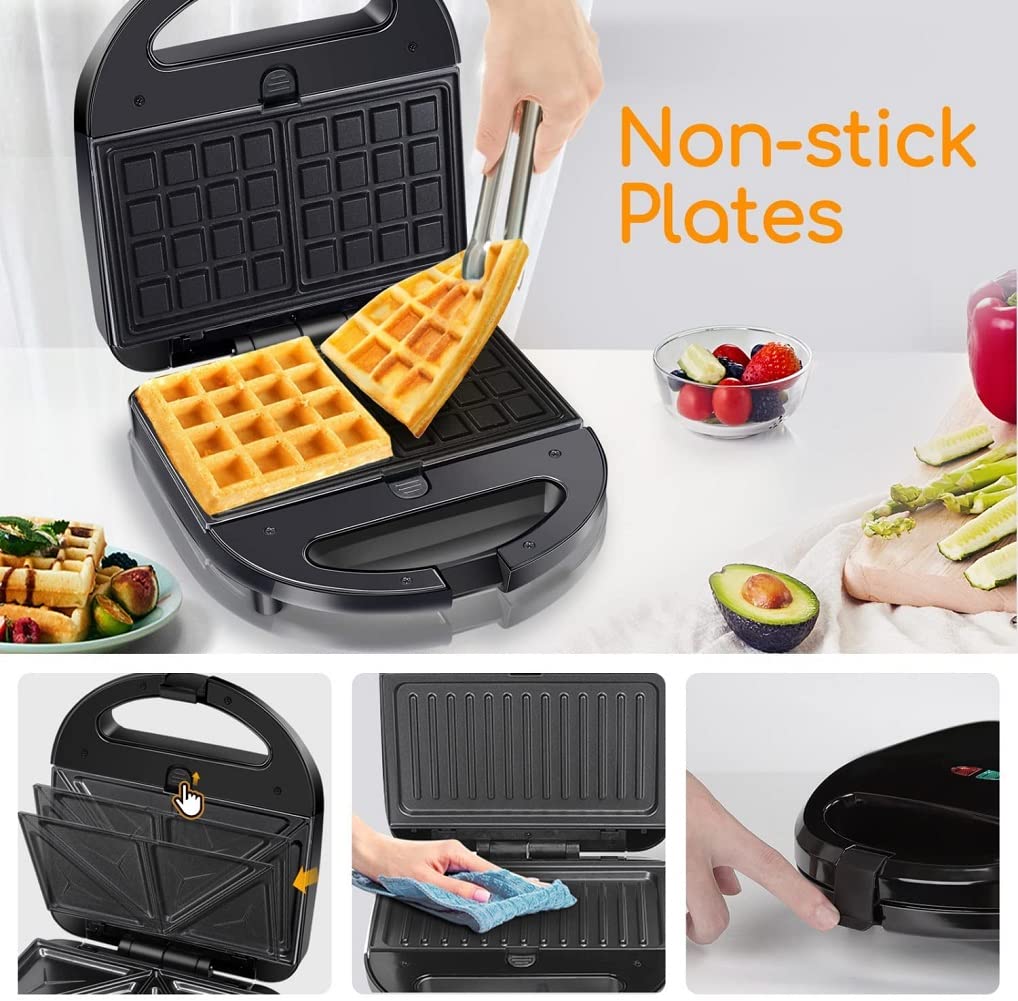 SOKANY 6-in-1 Multi-Function Sandwich Maker & Waffle Iron - 750W Electric Grill with Non-Stick Plates (Panini Press, Donut Maker, Double-Sided Cooking) - Perfect for Breakfast, Snacks & Party Food Preparation