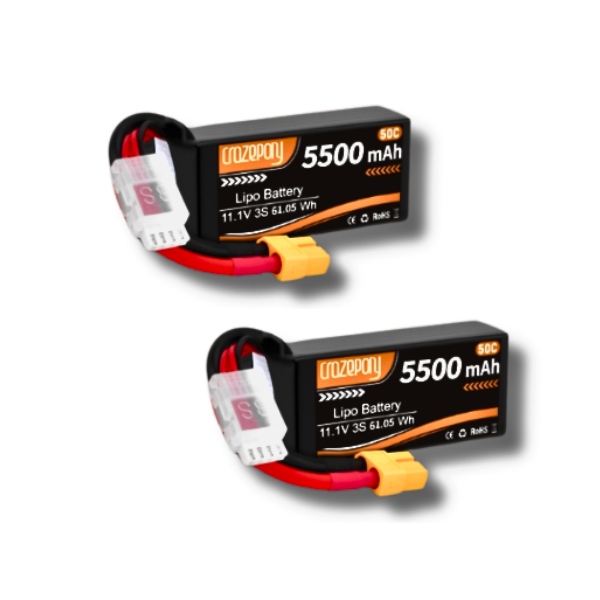 Crazepony 3S 11.1V 5500mAh 50C LiPo Battery with XT60 Plug for RC Cars - High Performance Rechargeable Battery for RC Vehicles, Drones, and Hobby Models - Perfect for Racing, Off-Roading, and Long-Duration Flights