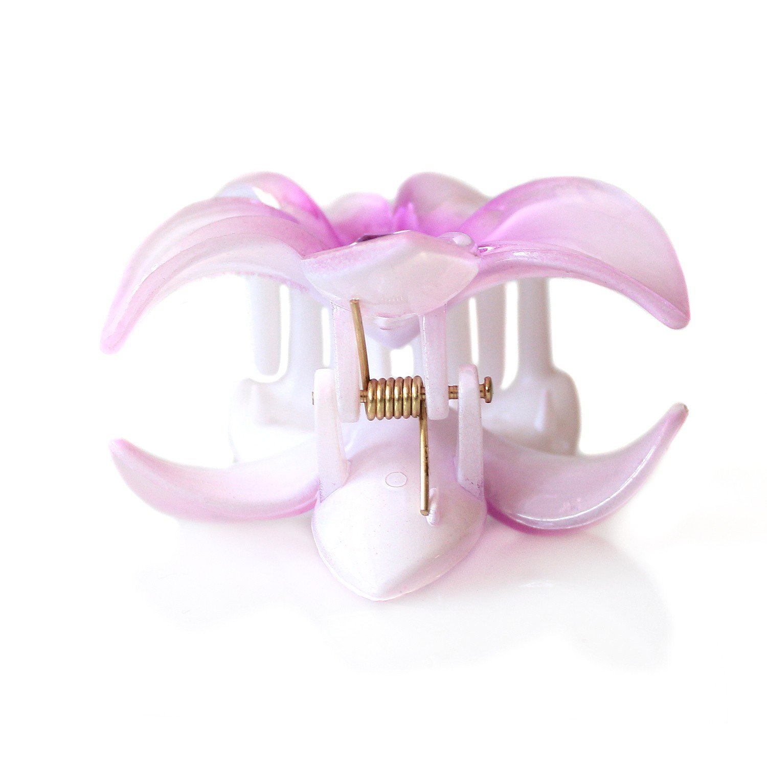 Hawaiian Luau Party Dance Plastic Pastel Plumeria Flower Hair Clips with Center Stone - Purple Hair Accessories for Women, Girls, Beach, Summer & Tropical Themed Events