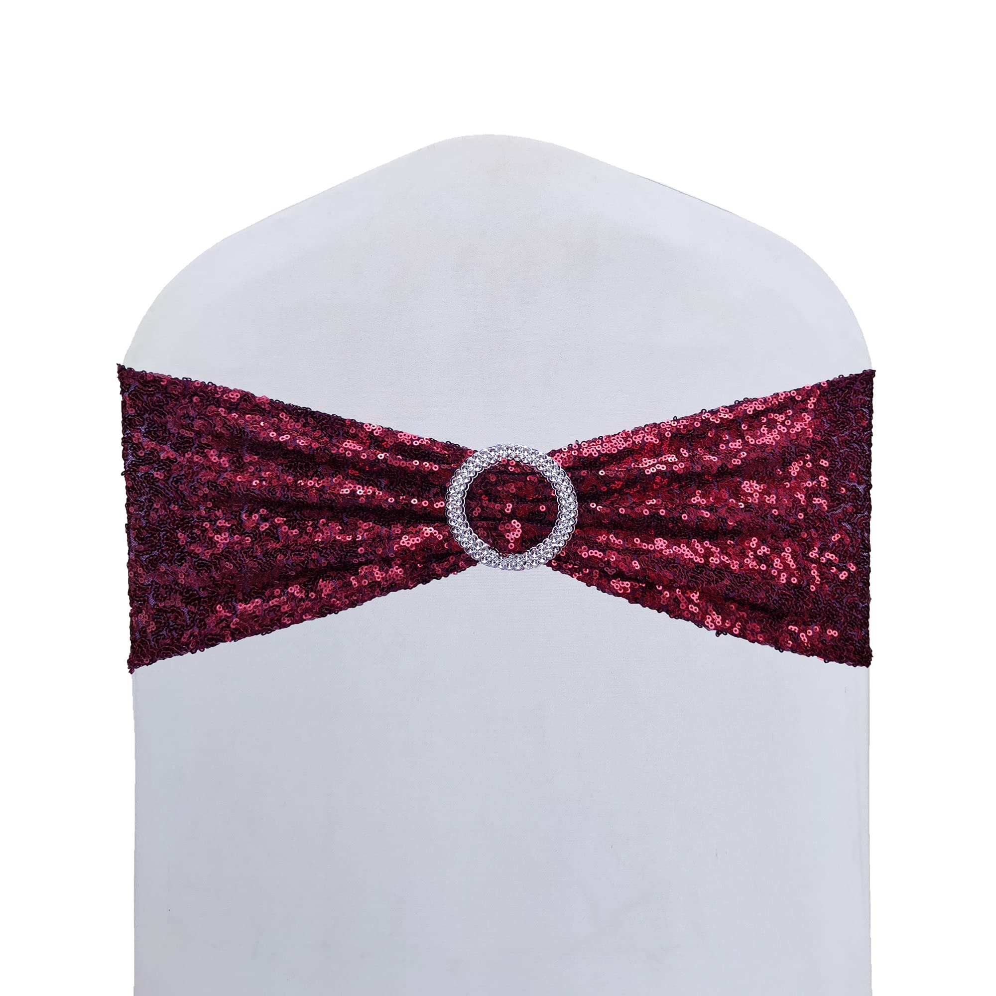 High Elastic Sequin Chair Sashes with Buckle - Soft Stretch Shining Party Decor for Weddings, Birthdays & Home (Wine Red, 25 Pack) - Perfect for Chair Decorations, Banquet Centerpieces and Special Event Accents