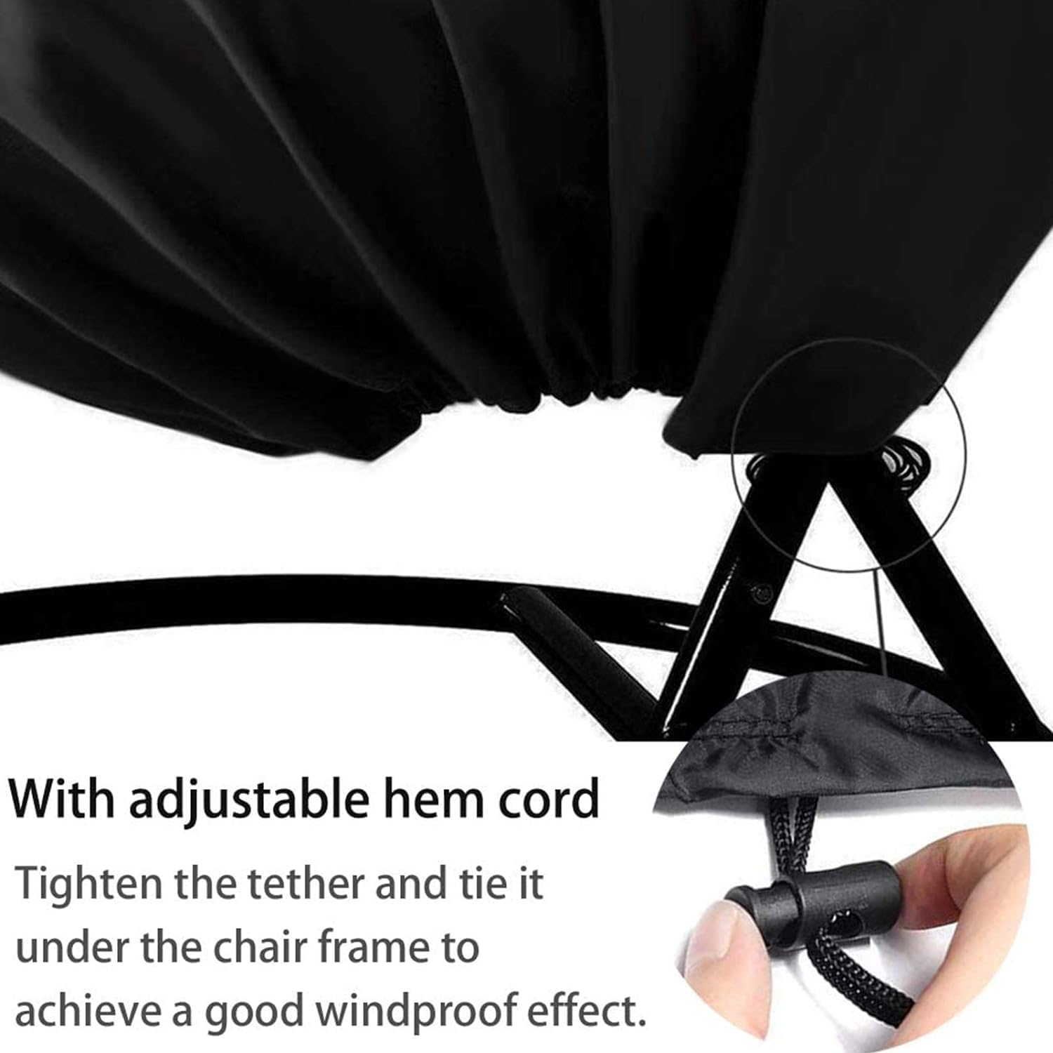 Waterproof Foldable Wicker Chair Cover - Outdoor Hanging Egg Chair Protector, Swing & Rattan Chair Cover for Patio, Garden, Balcony - All-Weather Protection for Indoor/Outdoor Use (Black)