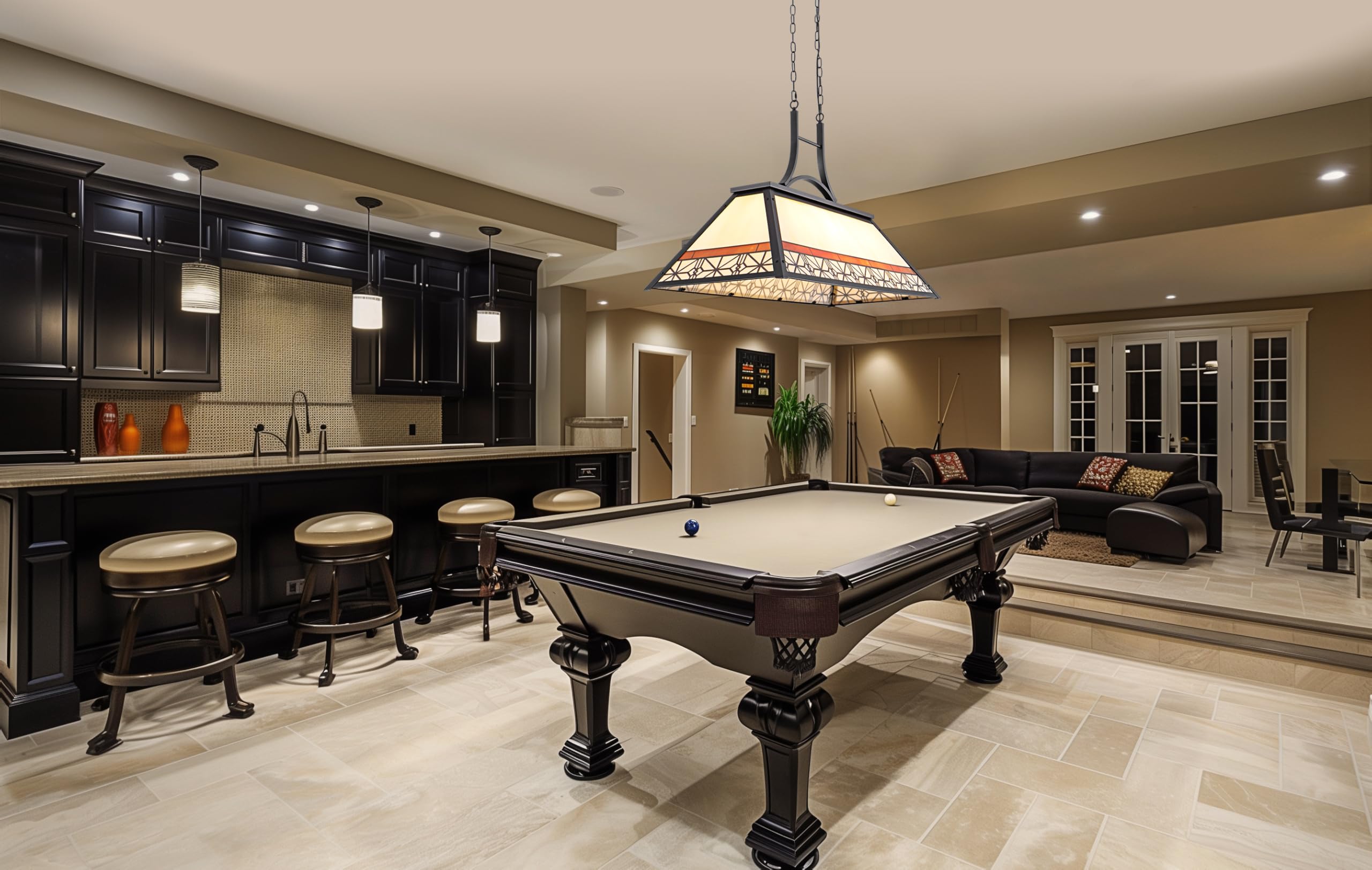 Tiffany Style Pool Table Light Hanging - Vintage 3-Light Billiards Chandelier for 7' 8' 9' Game Tables - Perfect for Snooker, Man Cave, Club, Kitchen Island & Bar Lighting