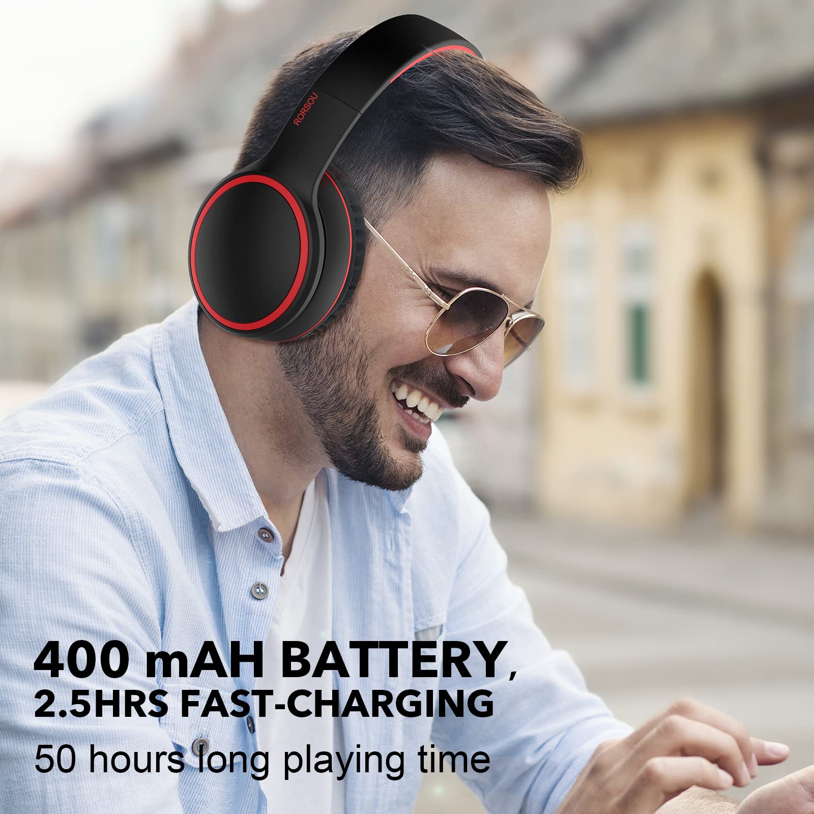 RORSOU B10 Wireless Bluetooth Over-Ear Headphones with Microphone - Lightweight Foldable Design, 50H Playtime, Deep Bass, Bluetooth 5.3 - Perfect for Travel, Work, Gaming & Music (Black)