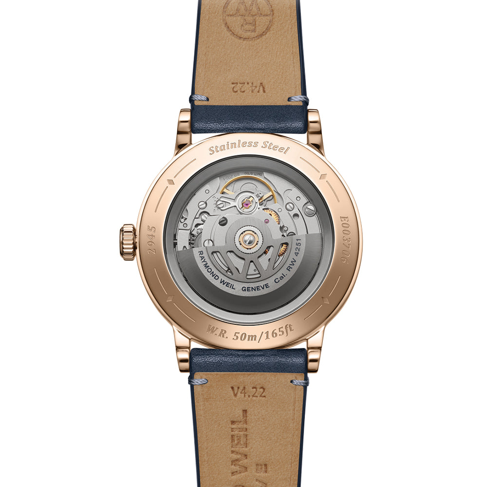 Millesime Automatic Moonphase Rose Gold PVD 39.5mm Watch - Midnight Blue Leather Strap for Men | Luxury Dress Watch for Formal Events & Business Occasions