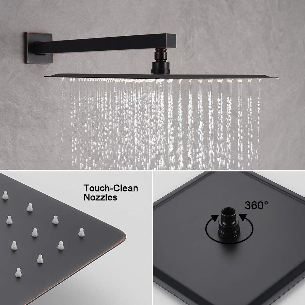 3-Function Square Shower Faucet Set with 12 Inch Rain Shower Head & Handheld - Oil Rubbed Bronze Finish for Luxurious Bathroom Upgrade | Perfect for Master Bath, Spa-Like Experience & Modern Home Renovation