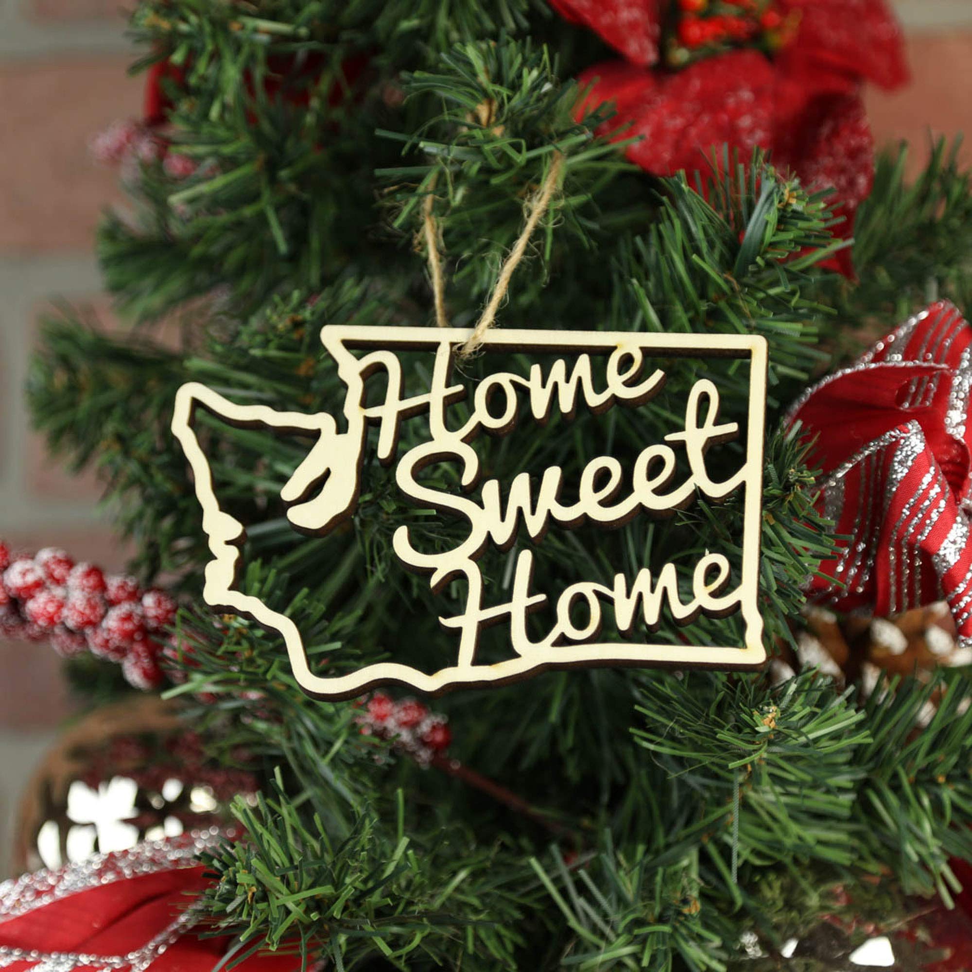 Torched 'Home Sweet Home' Christmas Tree Ornament - Rustic Hanging Holiday Decor for Xmas Tree - Perfect Housewarming Gift for New Homeowners - Washington State Themed - Ideal for Christmas Decorations & Holiday Parties