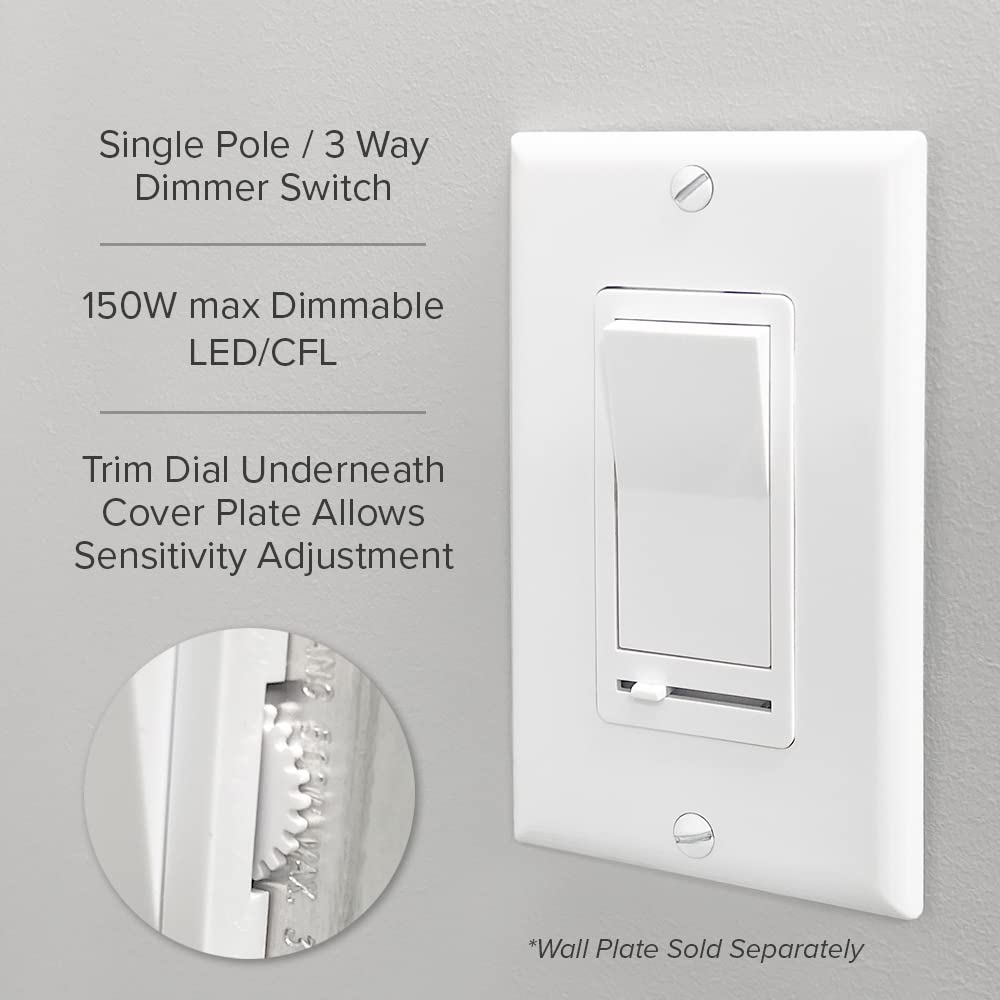 Maxxima 10 Pack LED Slide Dimmer Rocker Switch & Screwless Wall Plate Combo Kit - Dimmable Light Control for Home, RV, Marine, and DIY Electrical Projects