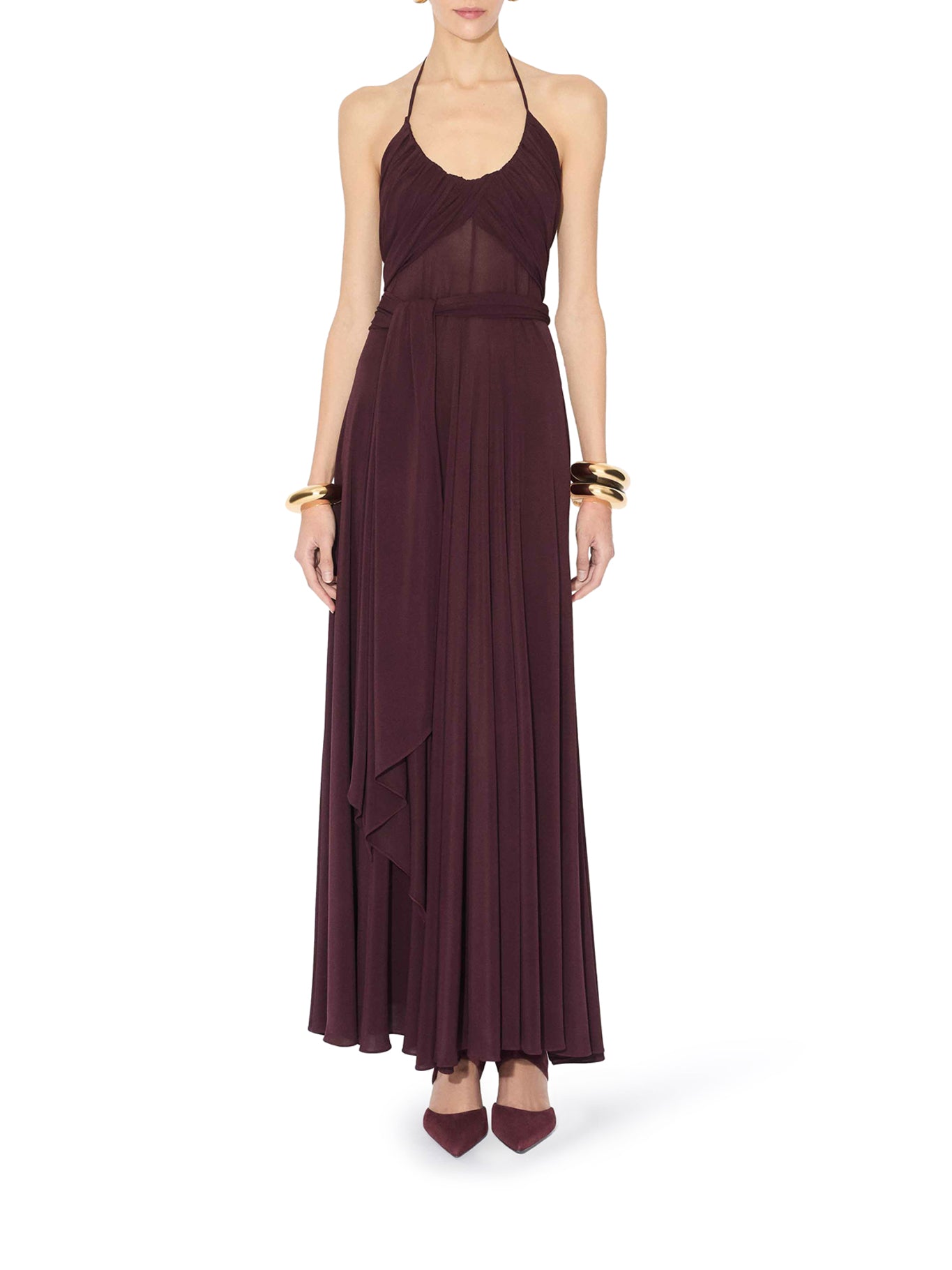Alaia Crossed Dress in Red - Elegant Women's Fashion for Parties & Date Nights | Style AA9R2707J050B 332 Bordeaux