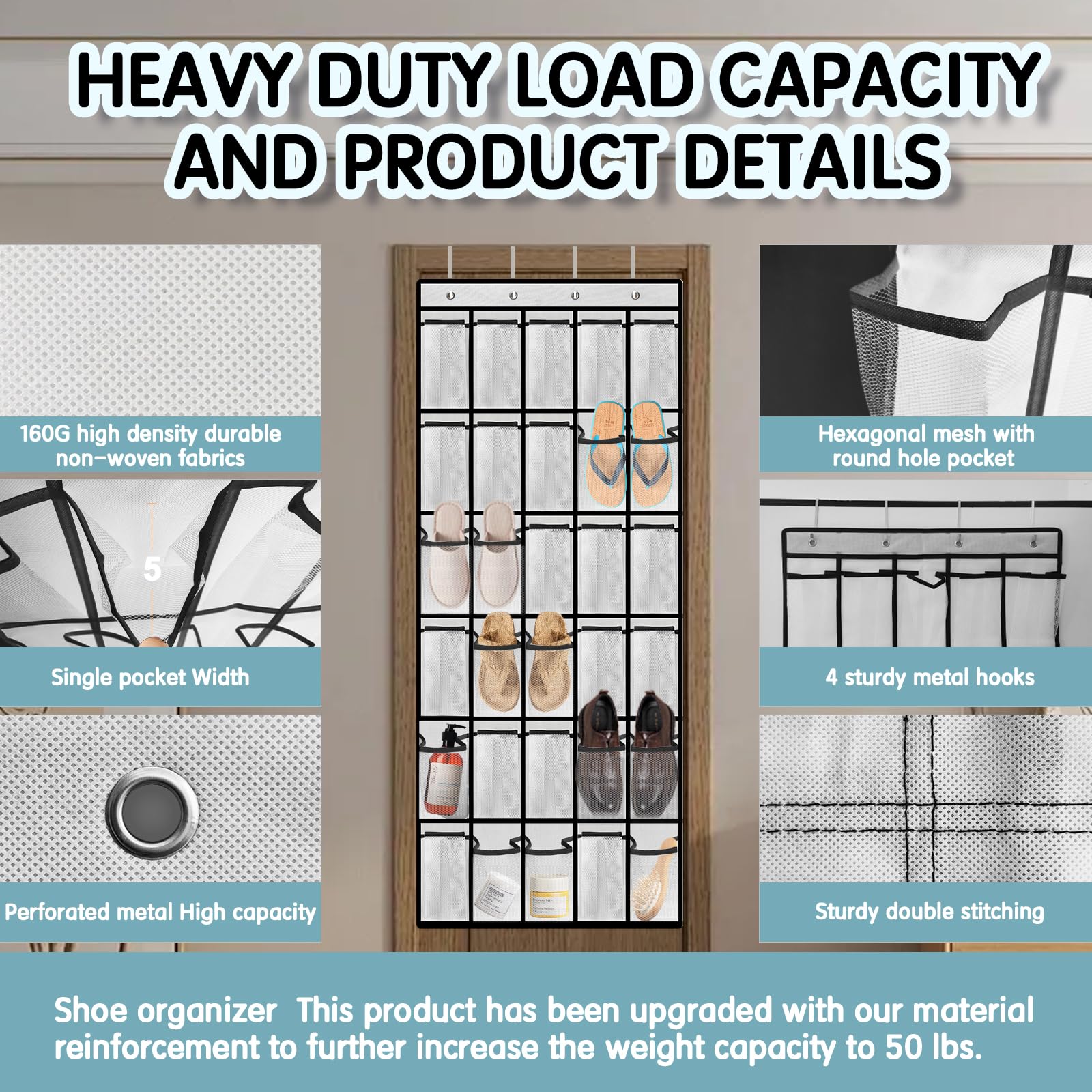 30 Compartment Breathable Mesh Over the Door Shoe Organizer - Large Hanging Closet Storage for Men & Women - Perfect for Bedrooms, Dorms, and Small Spaces (White)