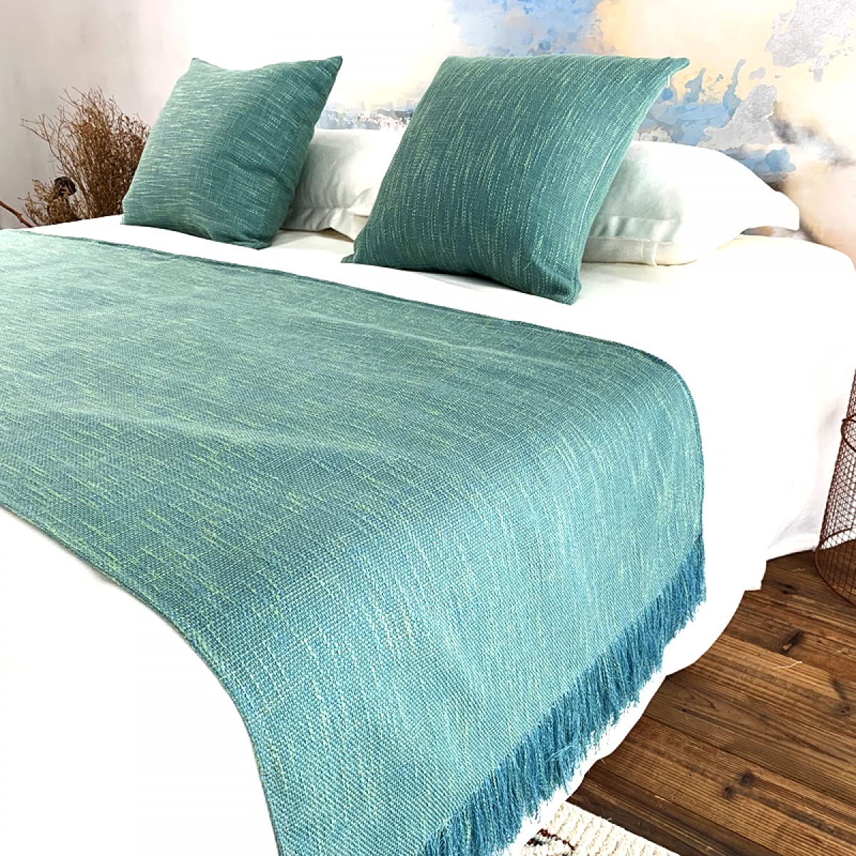 Modern Tassel Bed Runner Scarf & Pillowcase Set - Queen/King Size Bedspread Coverlet for Home Decor - Perfect for Bed Cover, Foot of Bed Throw & Stylish Bedroom Accent