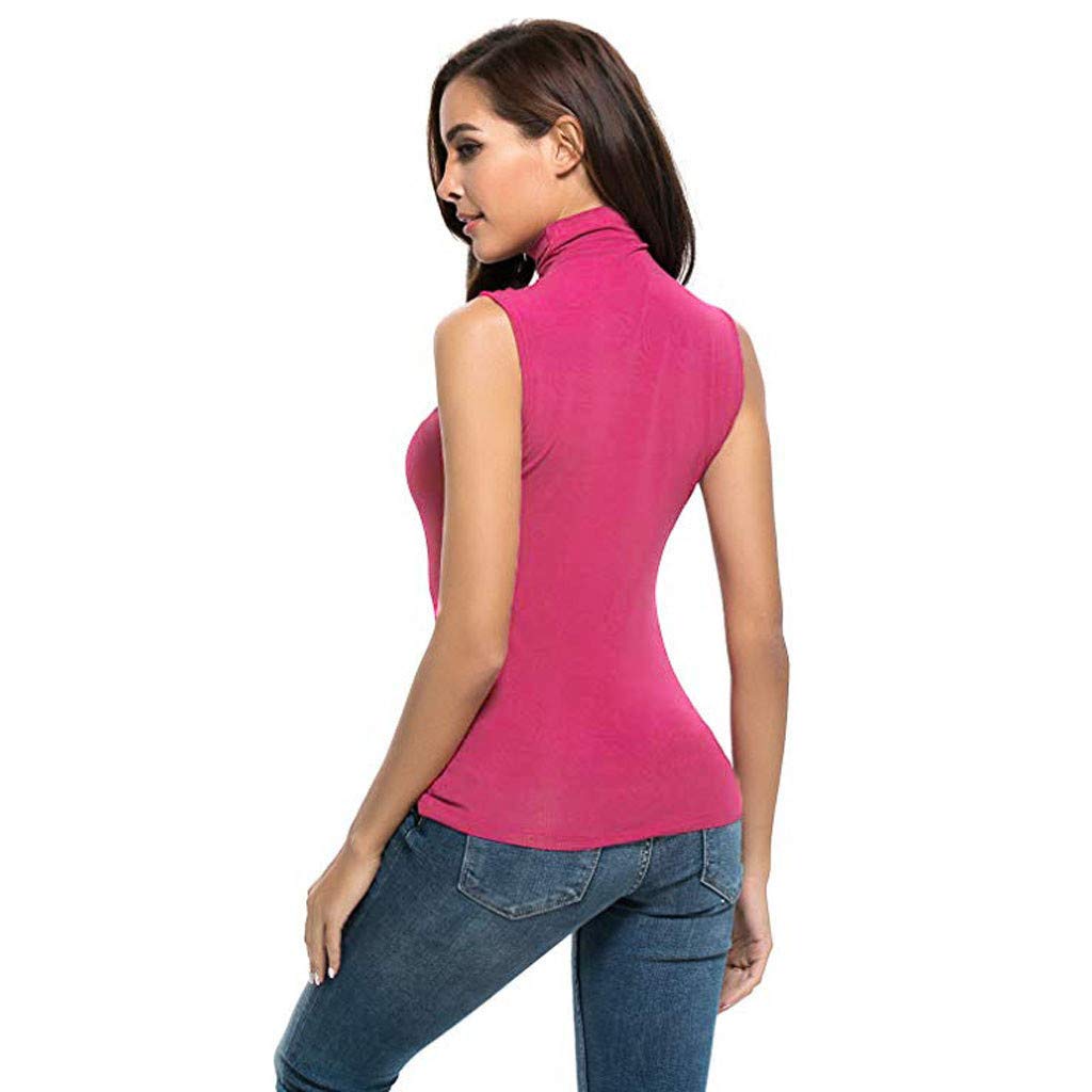 Sexy Sleeveless Slim Fit Turtleneck Tops for Women - Stretchy Solid Color Tight T-Shirts - Summer Casual Basic Blouse for Date Night, Office Wear & Everyday Outfits