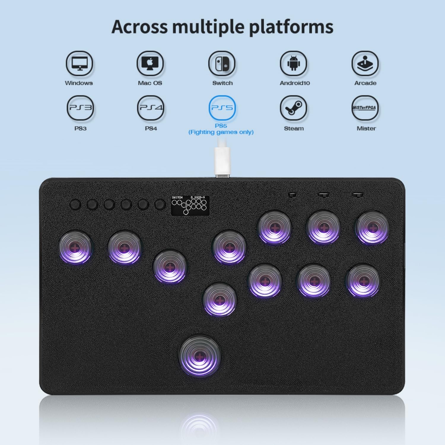 BITFUNX F12 Pro All-Button Arcade Controller - Leverless Gaming Keypad with SOCD Cleaning & Hot-Swappable Buttons | Custom RGB Lighting & Turbo Function | Compatible with PC, PS3/PS4/PS5, Switch & Steam | Perfect for Street Fighter, Fighting Games & Esports Tournaments