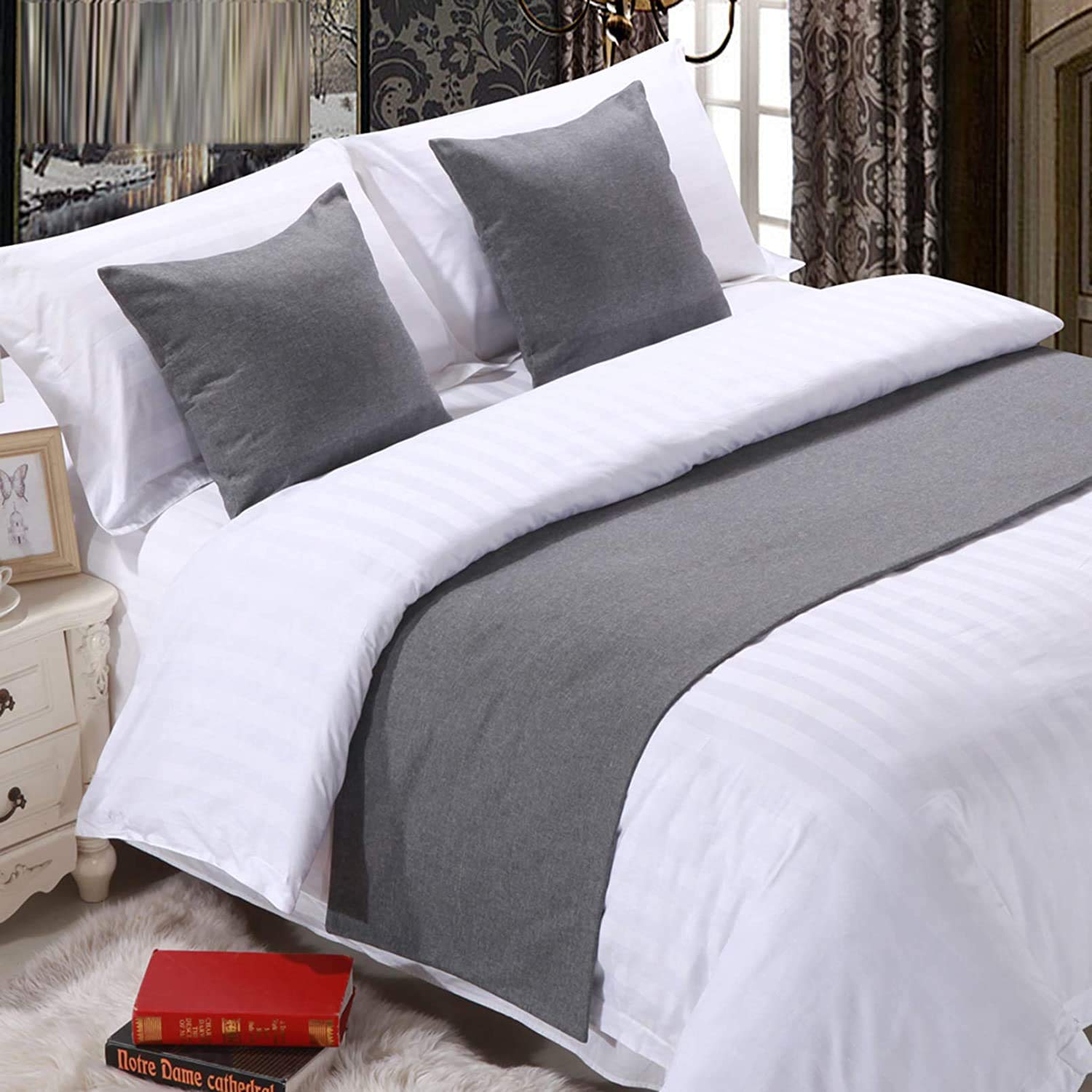 King Size Bed Runner Scarf - 1 Piece Cotton Linen Bedspread Coverlet for Hotel & Home Bedding - Perfect for Foot of Bed Decoration on King/Queen Beds - Elegant Bedroom & Guest Room Accessory