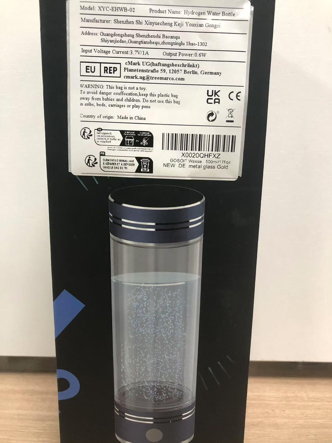 Premium GOSOIT Hydrogen Water Bottle with SPE PEM Technology - Portable Hydrogen Water Generator & Ionizer for Health & Wellness - Glass Pitcher for Home, Office, Gym & Travel