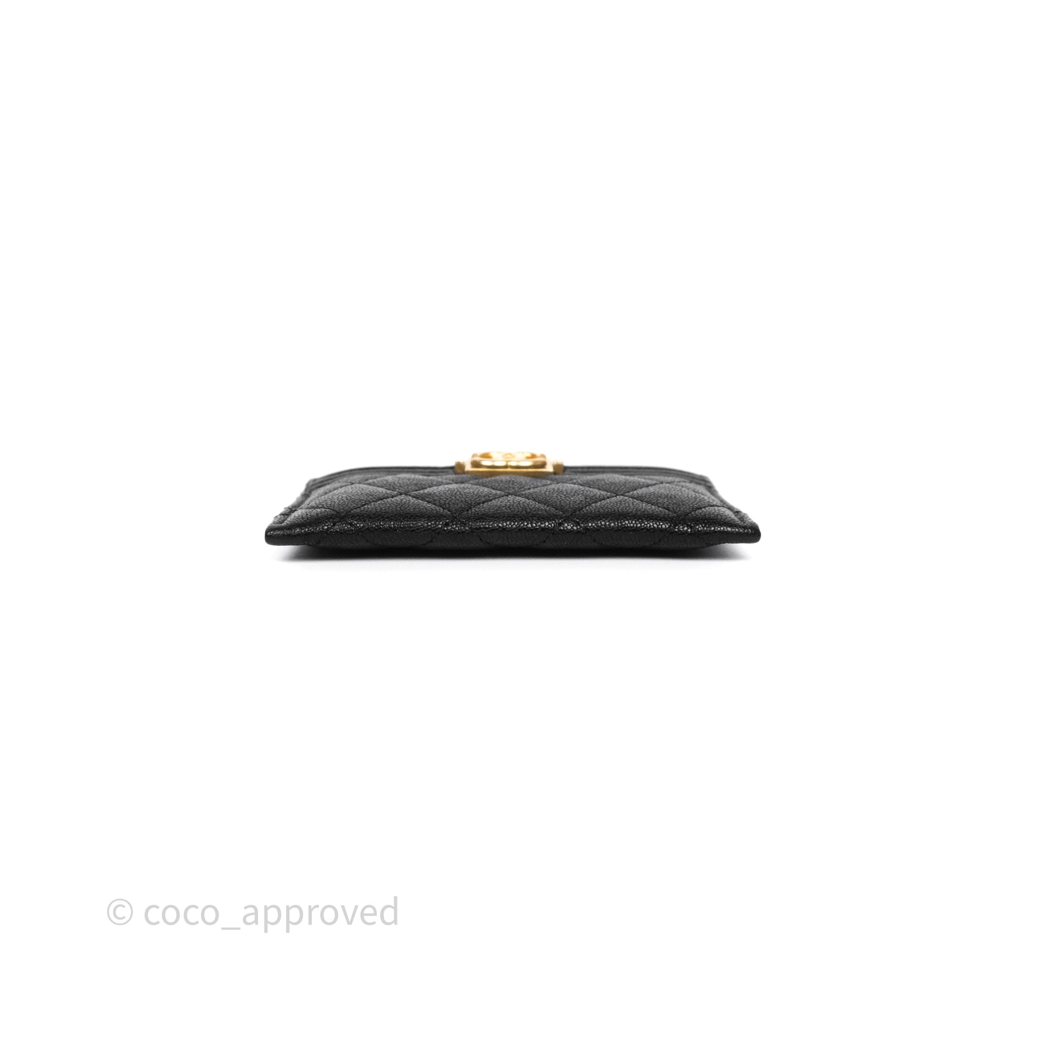 Chanel Boy Card Holder in Black Quilted Caviar Leather with Aged Gold Hardware - Luxury Wallet for Women, Perfect for Everyday Use and Gift Giving