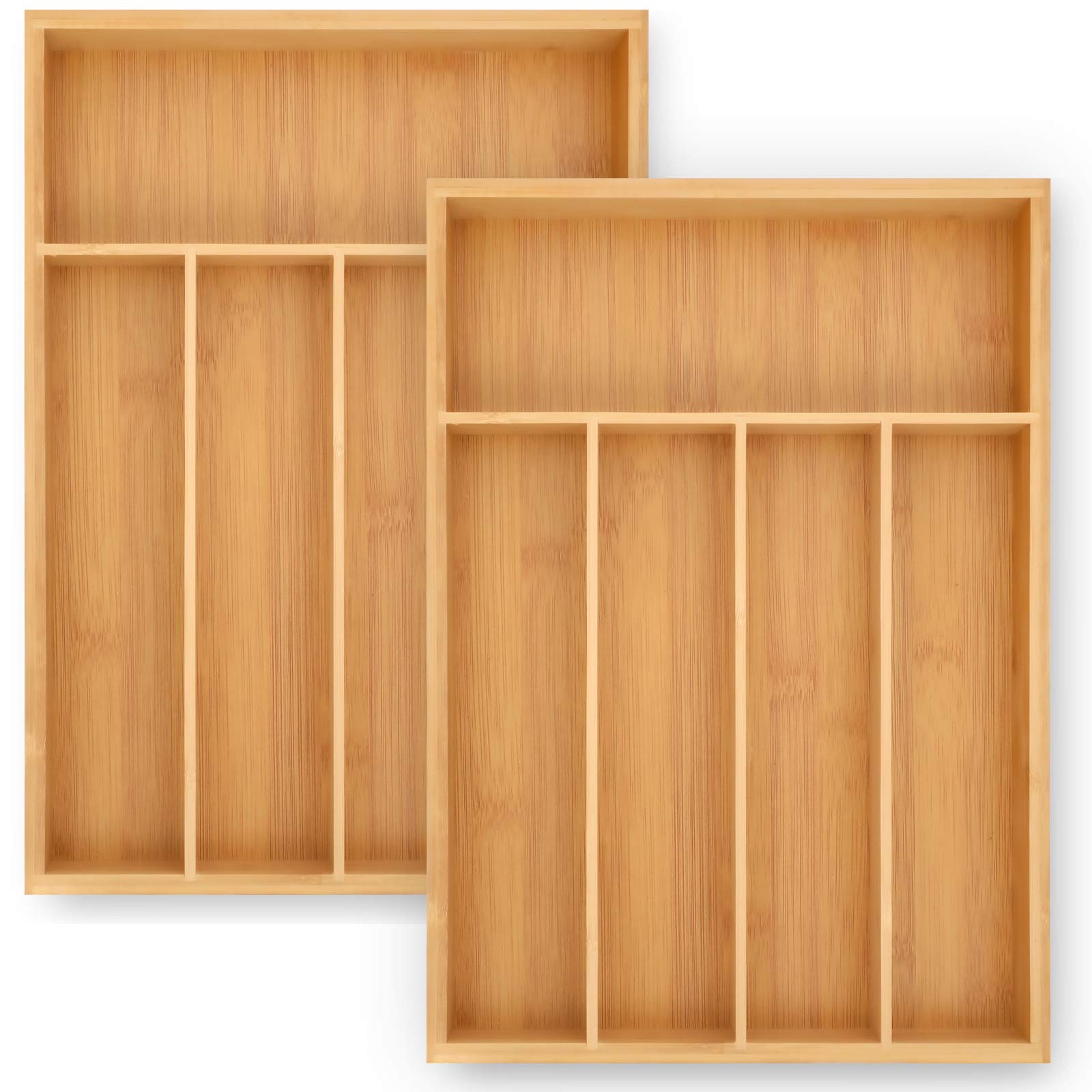 Hiware Set of 2 Narrow Bamboo Silverware Tray Organizer for Kitchen Drawer, 9.7