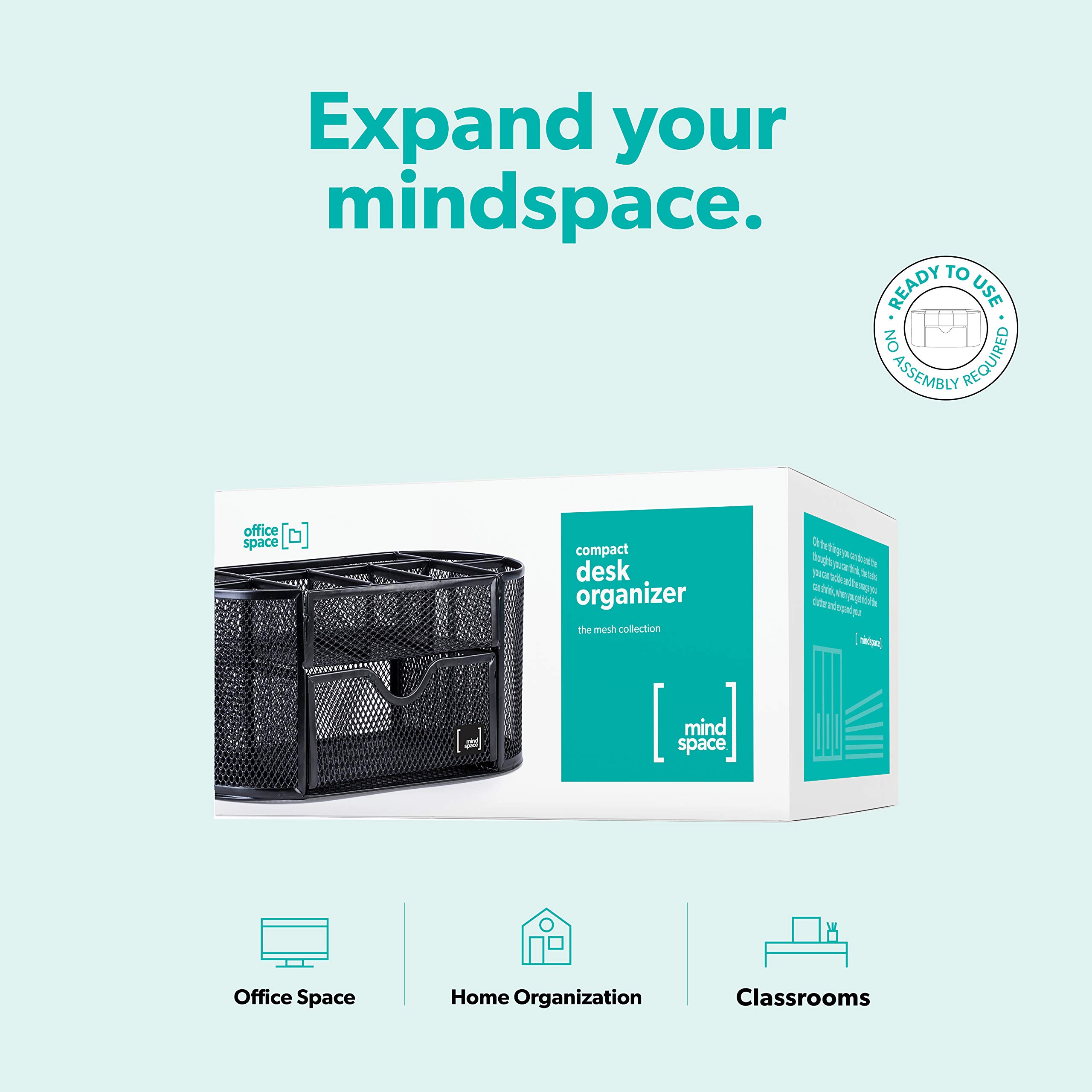 Mindspace Mesh Desk Organizer with 8 Compartments & Drawer - Black Office Desk Caddy for Pens, Pencils, Paper Clips & Office Supplies | Perfect for Home Office, Study Desk & Workspace Organization